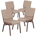 4 Pk. 18.5W Beige Fabric Stacking Church Chair - Copper Vein Frame