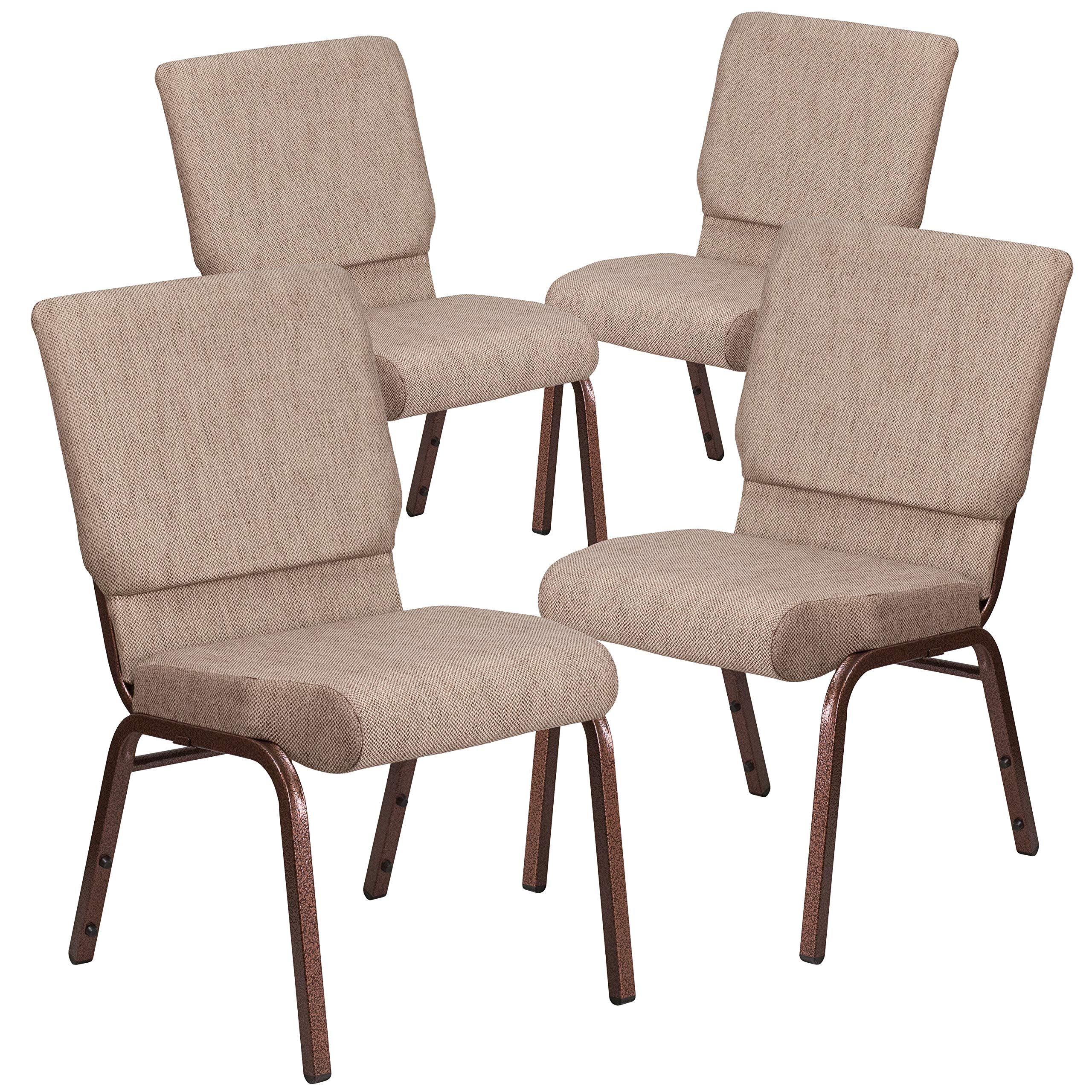 4 Pk. 18.5W Beige Fabric Stacking Church Chair - Copper Vein Frame