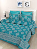 Sheetkart 144 Tc Cotton Printed Jaipuri Bedsheet Double Bed With 2 Pillow Covers, Sea Green, 144200 Tc