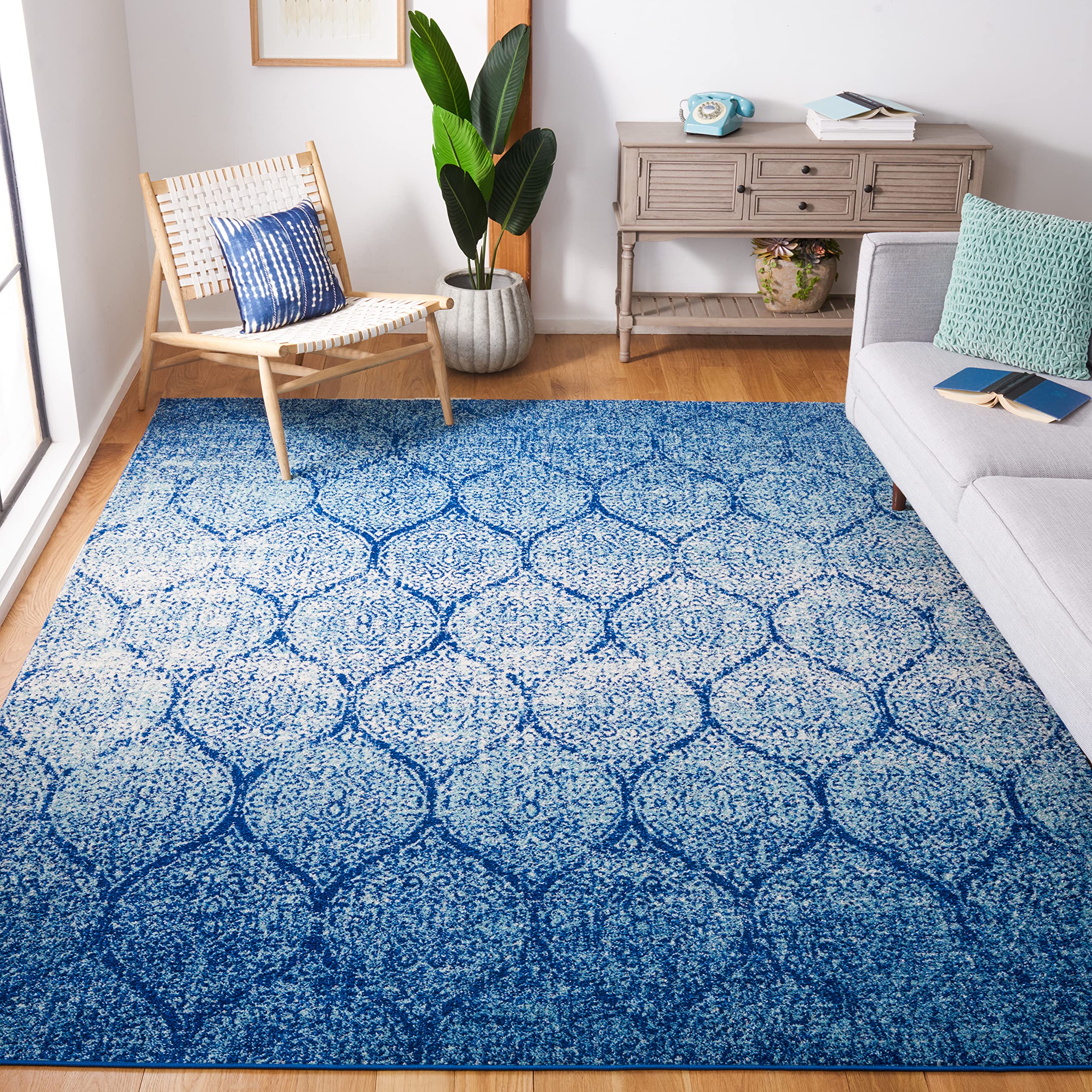 SAFAVIEH Madison Collection 9 x 12 Navy Blue MAD604N Glam Ogee Trellis Distressed Non-Shedding Living Room Bedroom Dining Home