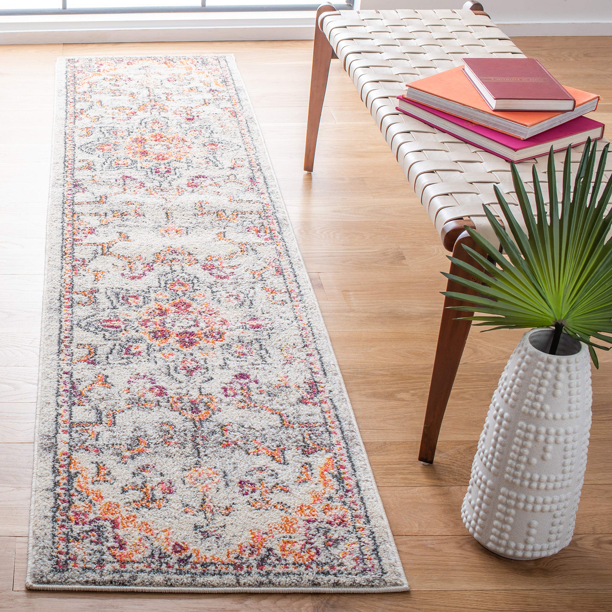 SAFAVIEH Madison Collection Runner Rug - 2 x 8, Beige & Orange, Boho Chic Medallion Distressed Design, Non-Shedding & Easy Car