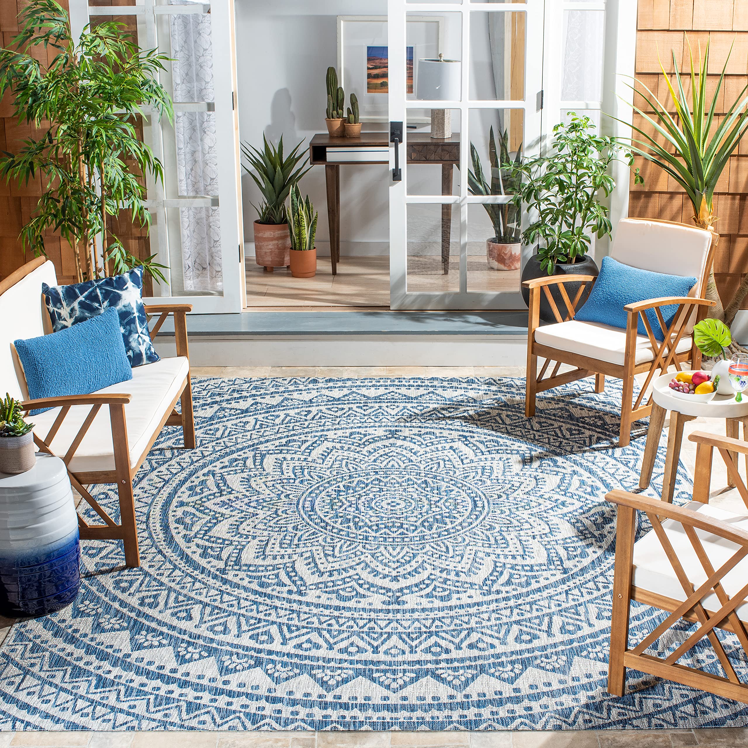 Safavieh Courtyard Collection 8' X 10' Grey/Blue Cy8734 Indoor/ Outdoor Patio Backyard Mudroom Area Rug