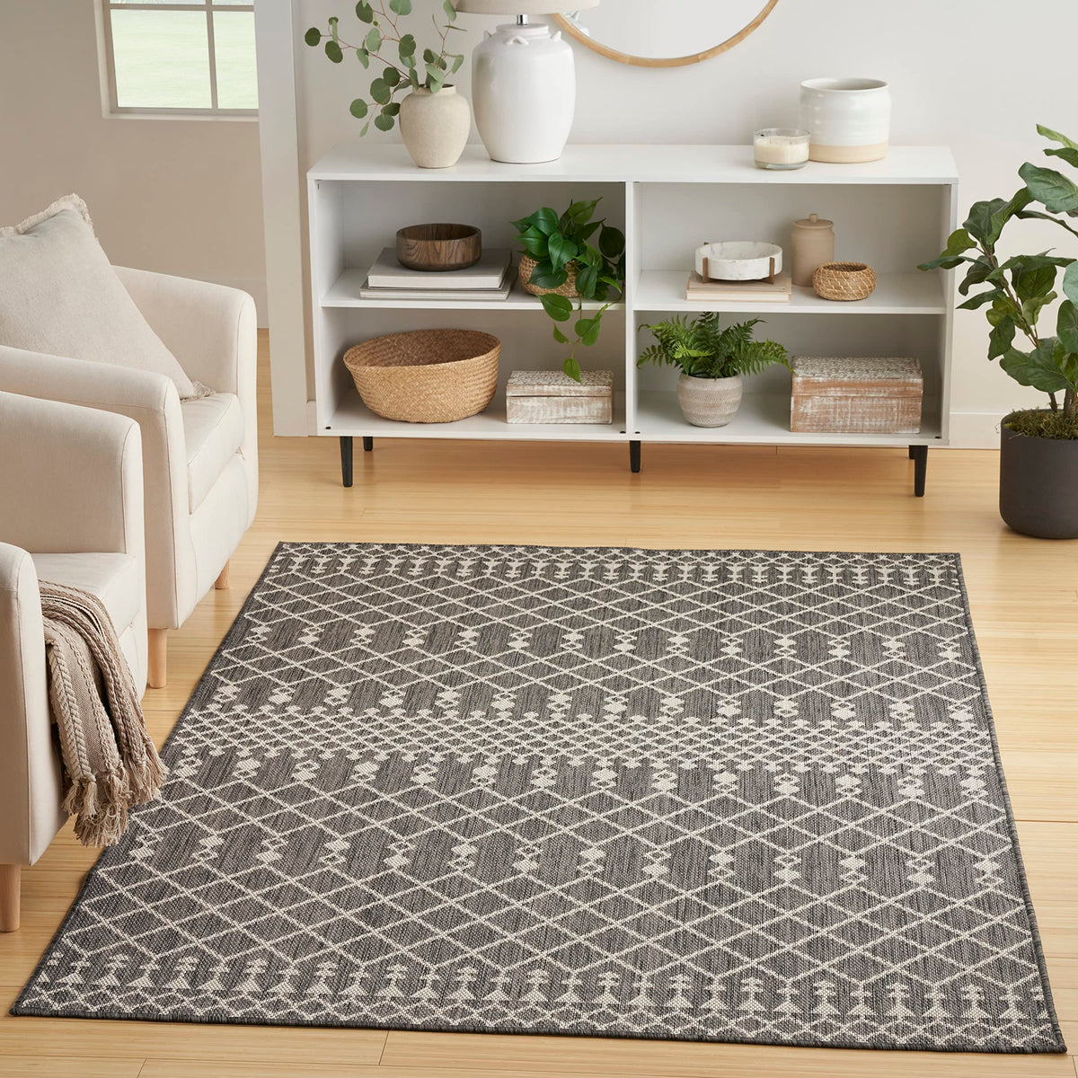 Nourison Positano Indoor/Outdoor Charcoal 7' X 10' Area Rug, Easy Cleaning, Non Shedding, Bed Room, Living Room, Dining Room, Deck, Backyard, Patio (7X10)