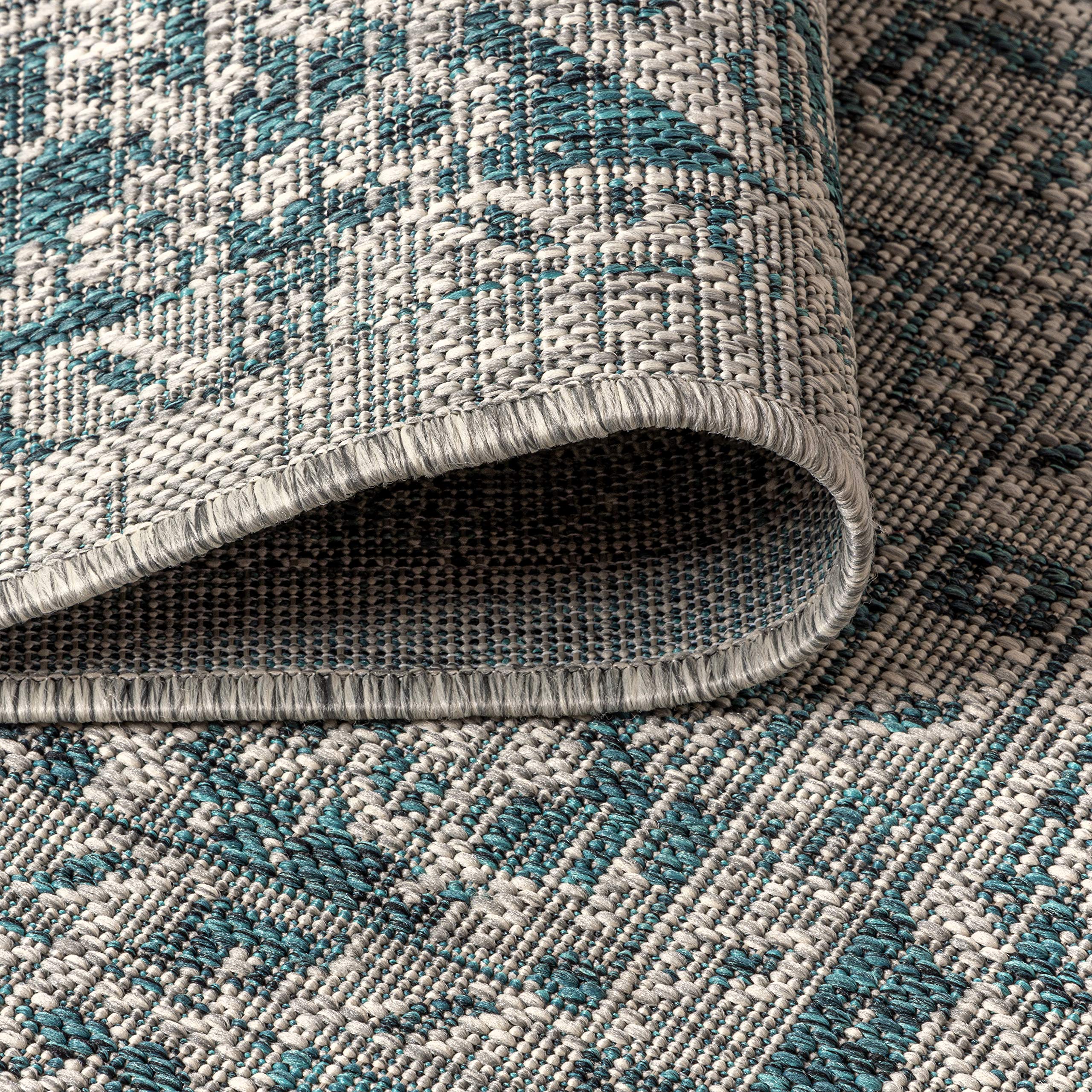 Jonathan Y Smb102C-3 Rozetta Boho Medallion Textured Weave Indoor Outdoor Area -Rug Coastal Bohemian Rustic Glam Easy -Cleaning Bedroom Kitchen Backyard Patio Non Shedding, 3 X 5, Gray/Teal