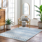Livabliss Chester Boho Moroccan Area Rug, 5'3'' x 7'6'', Cream/Royal Blue