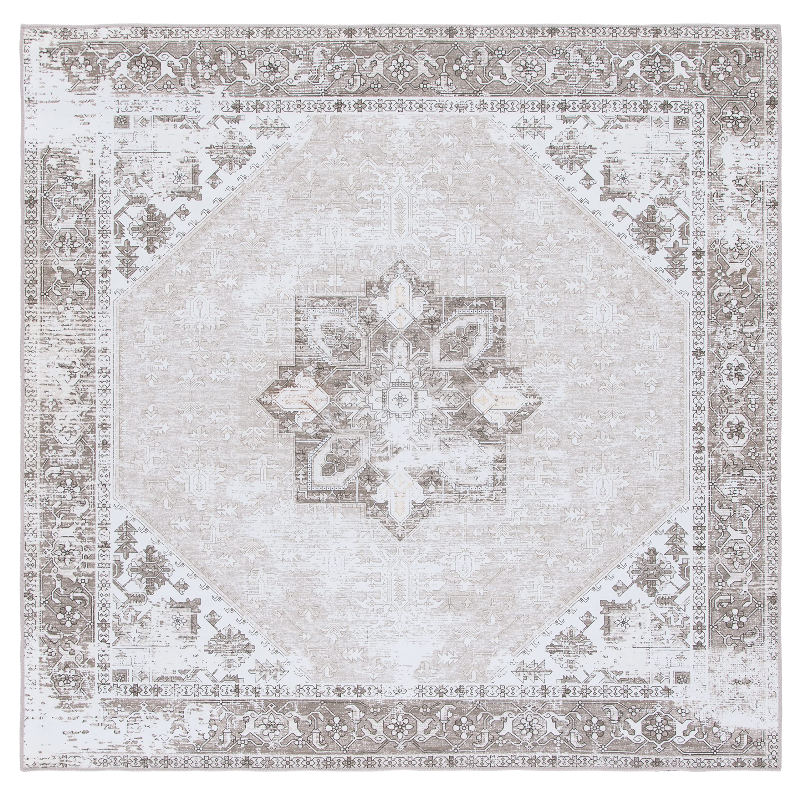 SAFAVIEH Tucson Collection Area Rug - 8 Square, Sage & Ivory, Persian Medallion Design, Machine Washable Ideal for High Traffic