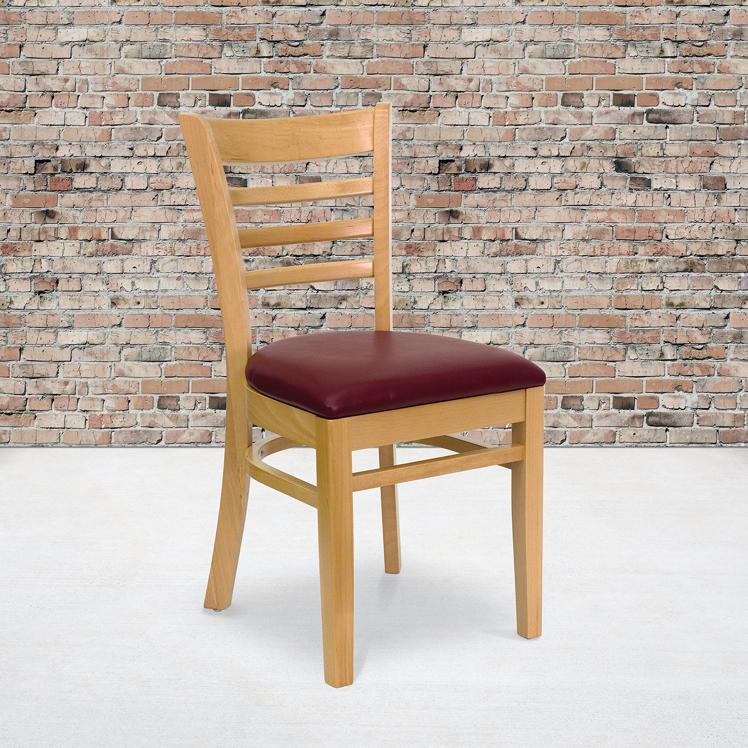 Flash Furniture Hercules Series Ladder Back Natural Wood Restaurant Chair - Burgundy Vinyl Seat