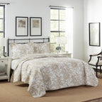 Laura Ashley - Queen Quilt Set, Reversible Cotton Bedding With Matching Shams, Home Decor For All Seasons (Bedford Mocha, Queen)