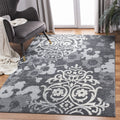 SAFAVIEH Adirondack Collection Area Rug - 6 x 9, Charcoal & Ivory, Floral Glam Damask Distressed Design, Non-Shedding & Easy C