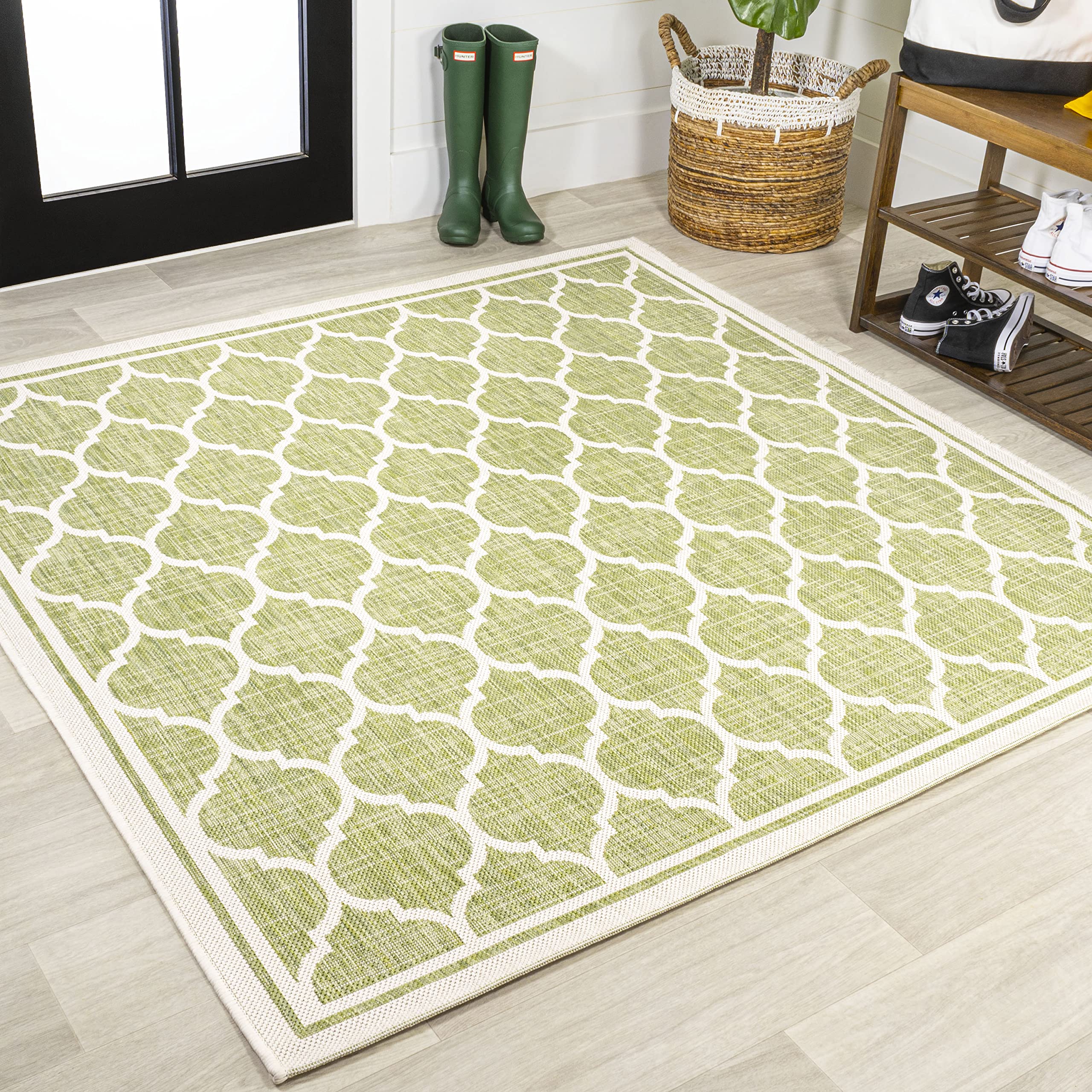 JONATHAN Y SMB109G-5SQ Trebol Moroccan Trellis Textured Weave Indoor Outdoor Area Rug, Modern, Coastal, Casual Easy Cleaning,Bed