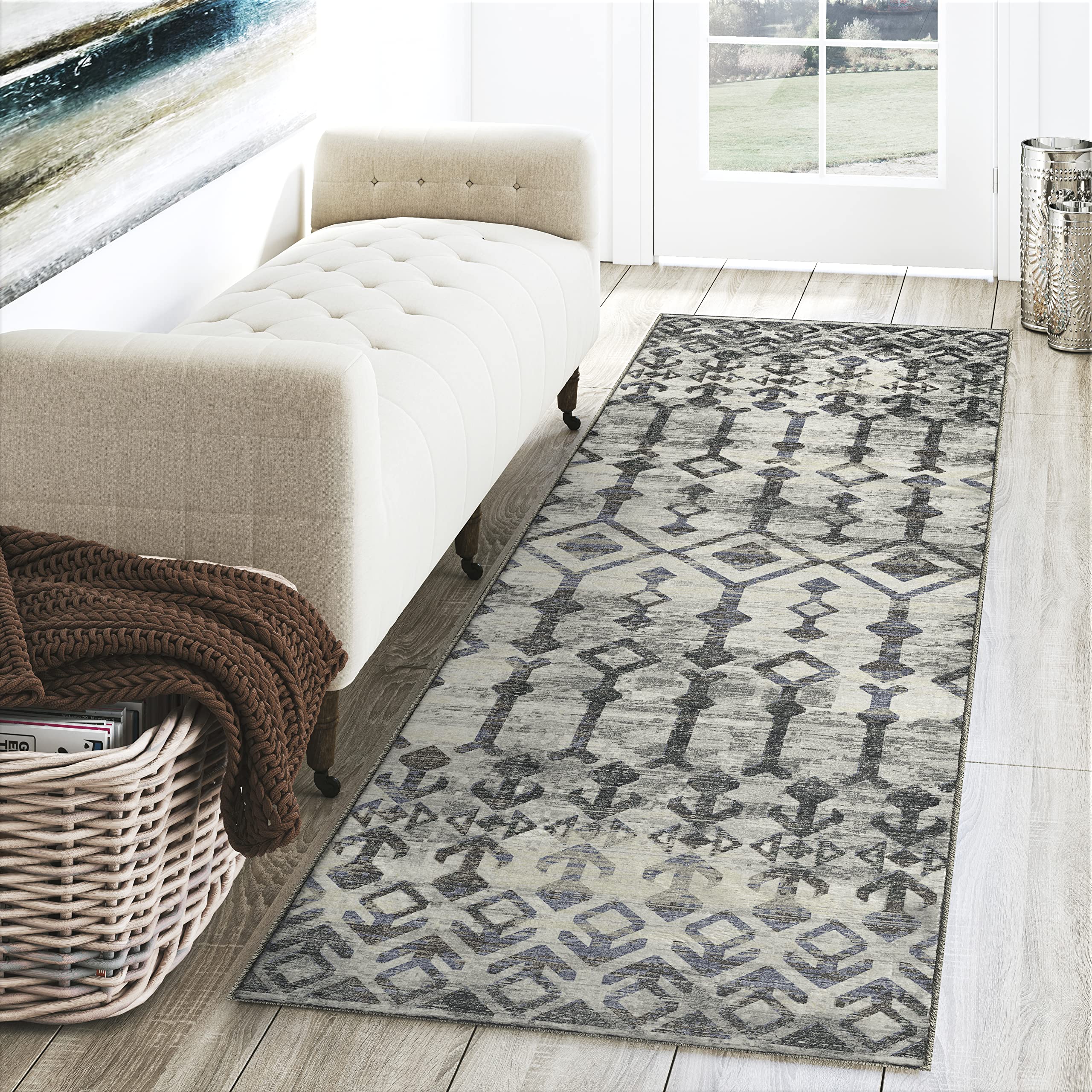 Dalyn Rugs Brisbane Br8 Aztec Trellis Silver 2'3&quot; X 7'6&quot;