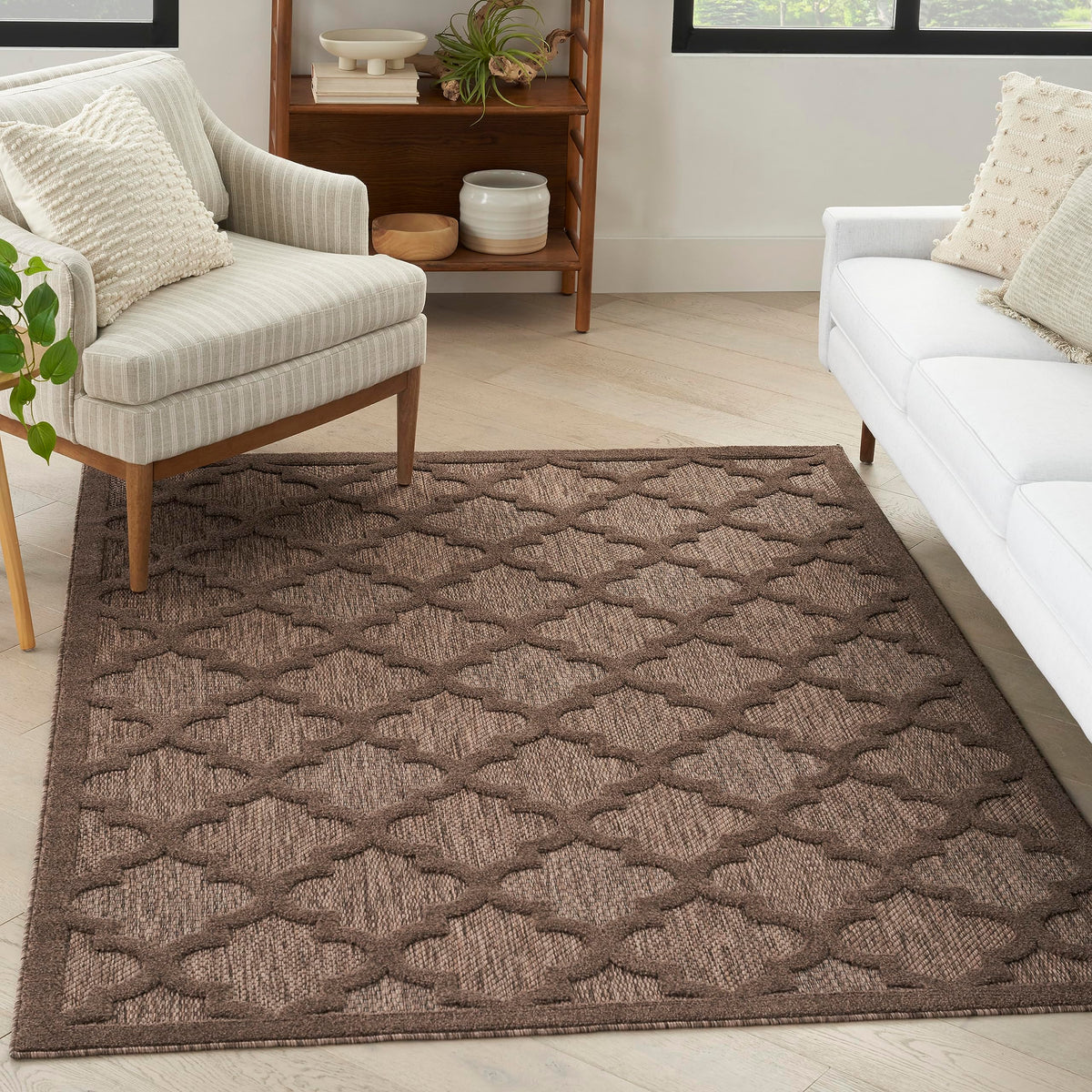 Nourison Easy Care Indoor/Outdoor Brown 5' X 7' Area Rug, Easy Cleaning, Non Shedding, Bed Room, Living Room, Dining Room, Backyard, Deck, Patio (5X7)