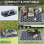 Outsunny Reversible Outdoor Rug, 9' X 12' Waterproof Plastic Straw Floor Mat, Portable Rv Camping Carpet, Large Floor Mat For Backyard, Deck, Picnic, Beach, Blue & White