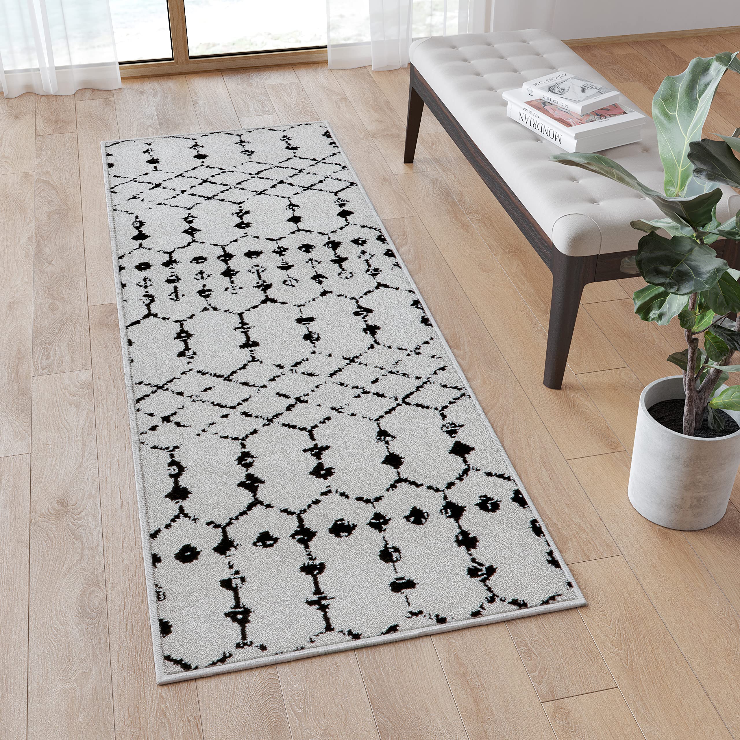 Flash Furniture Beth Geometric Bohemian Low Pile Rug - 2'X6' - Ivory/Black