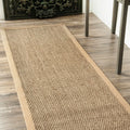 nuLOOM 2x14 Elijah Seagrass Area Rug, Beige, Solid Farmhouse Style, Cotton Bordered, Basketweave, Natural Fiber, For Bedroom, Di