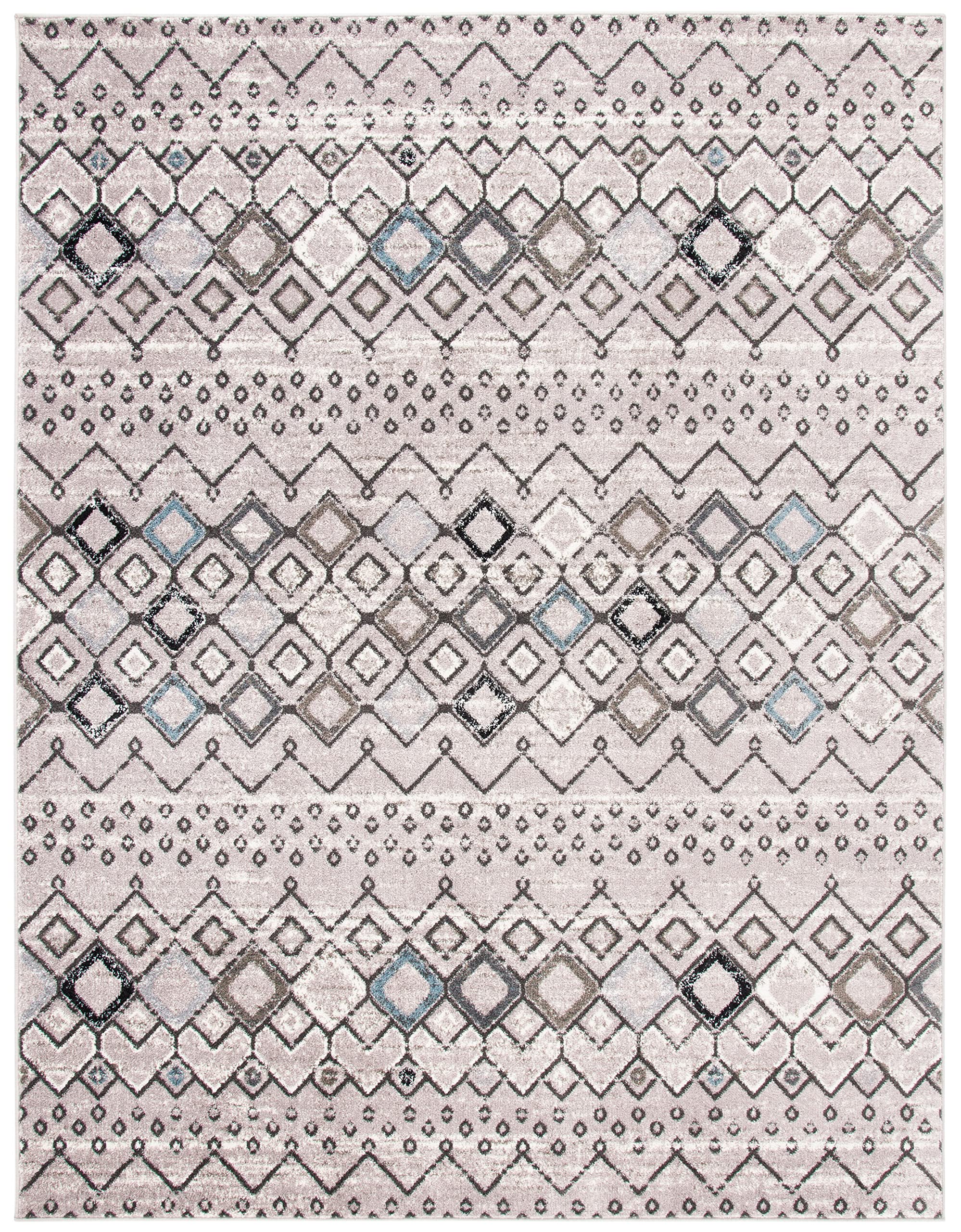 Safavieh Amsterdam Collection Area Rug - 6'7'' X 9'2'', Light Grey & Brown, Moroccan Boho Design, Non-Shedding & Easy Care, Idea