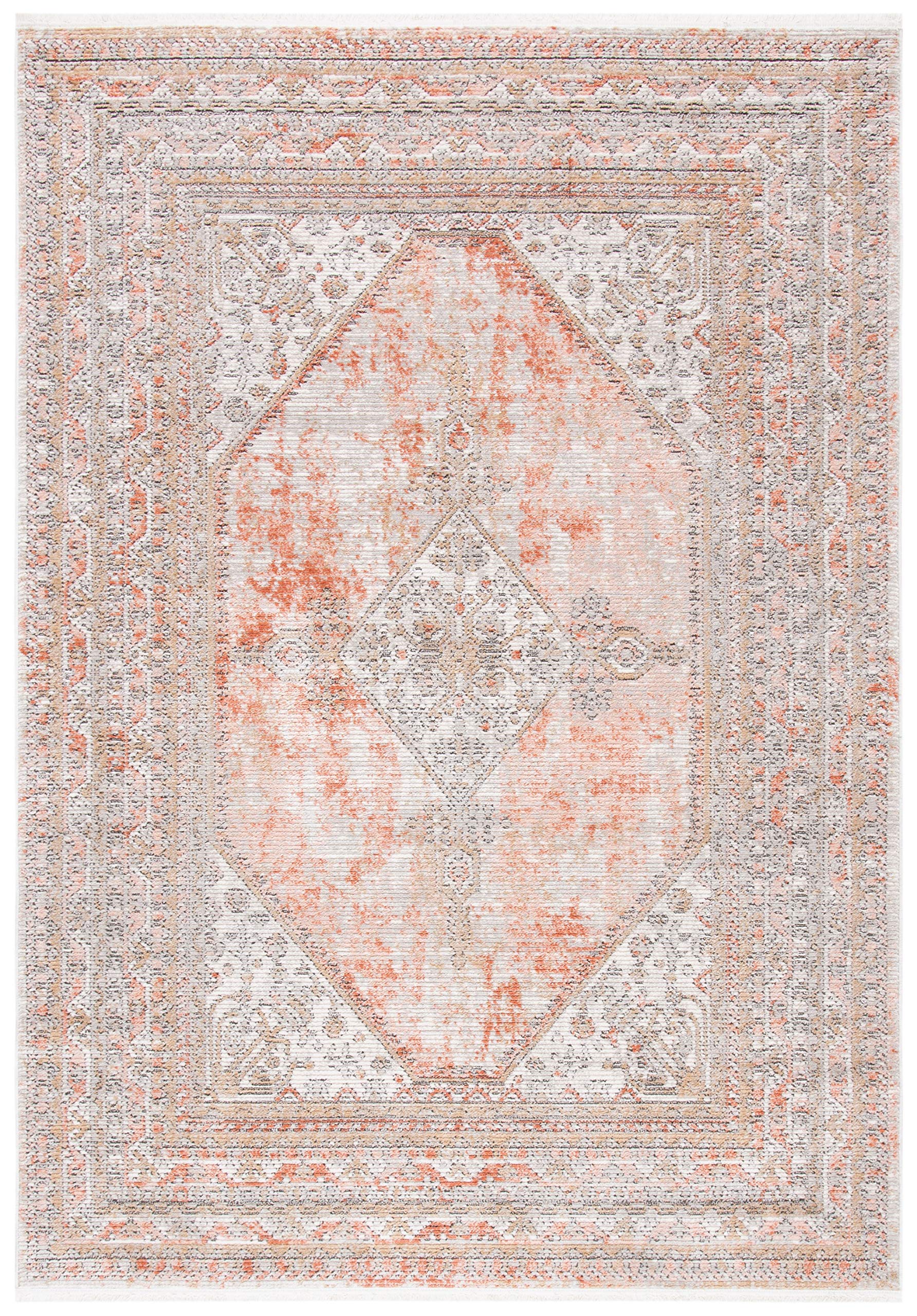 SAFAVIEH Shivan Collection 53 x 76 Rose / Grey SHV725Q Medallion Distressed Non-Shedding Living Room Bedroom Dining Home Offic