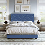 Boyd Sleep Diamond Upholstered Platform Bed with Headboard and Durable Mattress Foundation with Strong 4 Wood Slat Supports, Box Spring Required: Queen, Blue