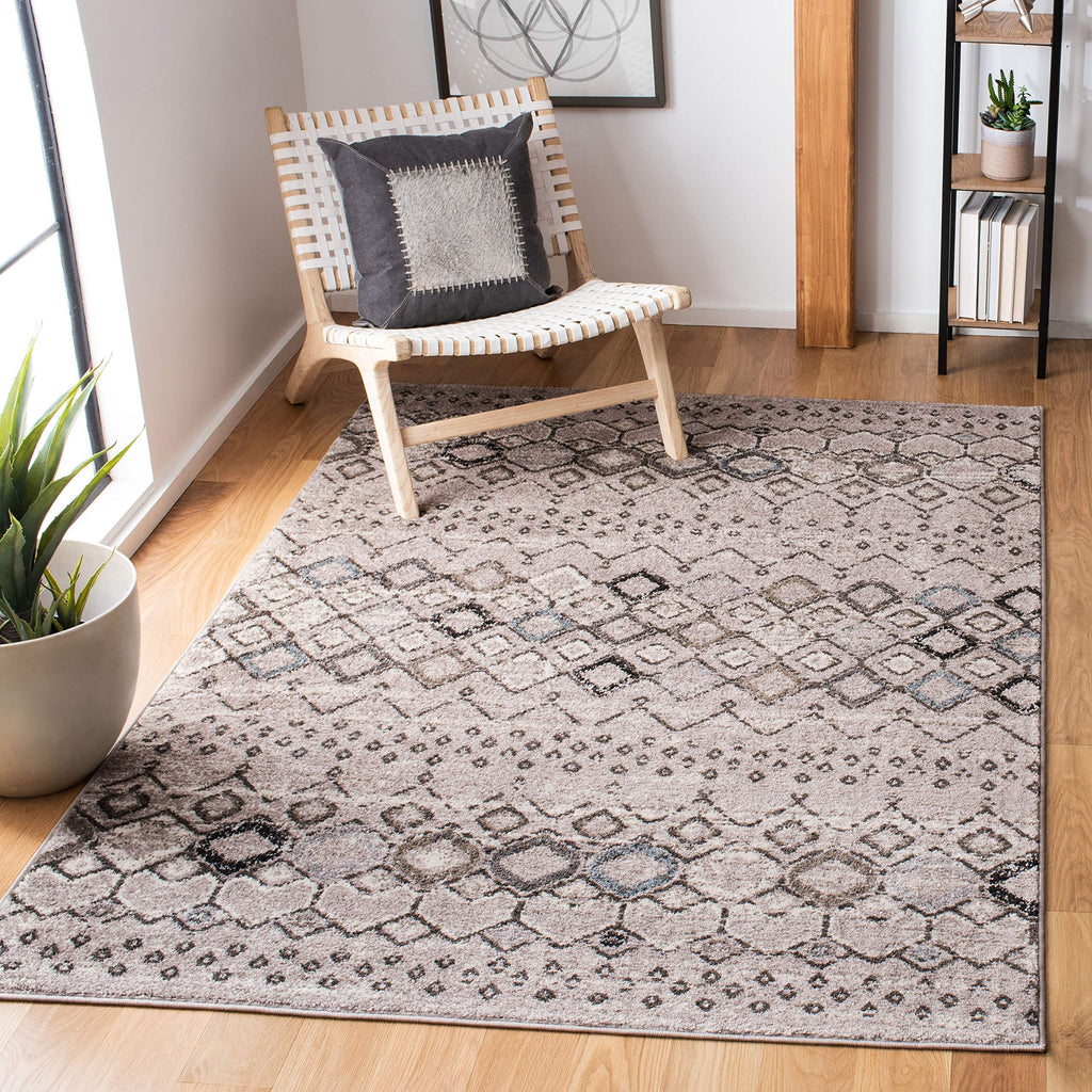 SAFAVIEH Amsterdam Collection Accent Rug - 3' x 5', Light Grey & Brown, Moroccan Boho Design, Non-Shedding & Easy Care, Ideal fo