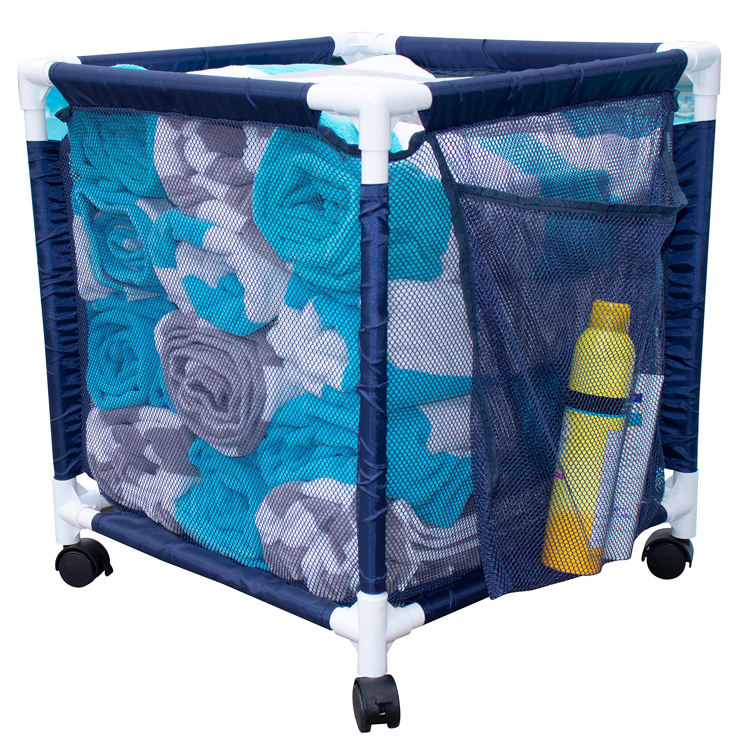 Essentially Yours Rolling Pool Storage Small Organizer Bin, (18' W X 18' L X 20' H), Blue/White Style 417244