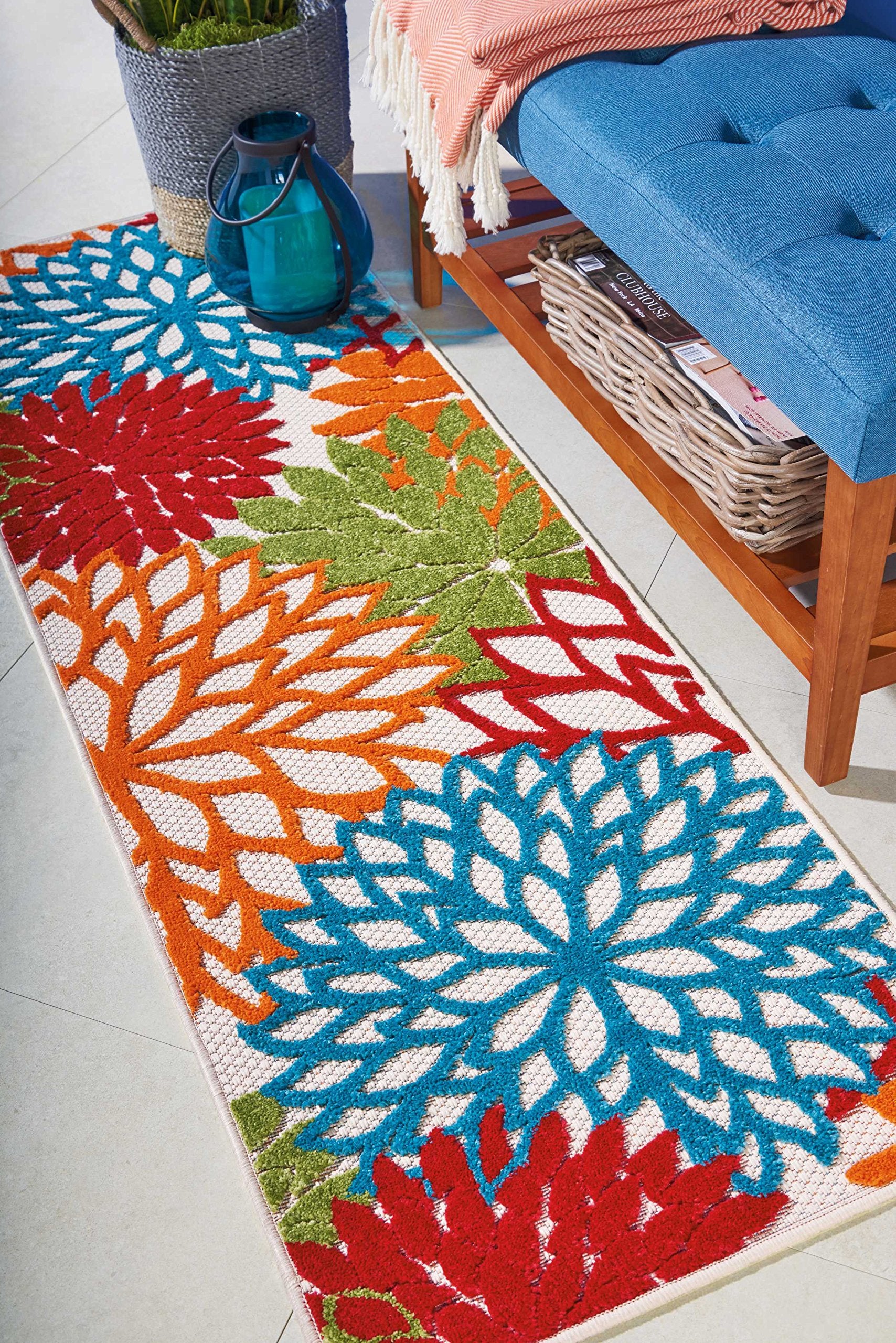Nourison Aloha Indoor/Outdoor 2' X 6' Area Rug, Tropical, Botanical, Easy Cleaning, Non Shedding, Bed Room, Living Room, Dining