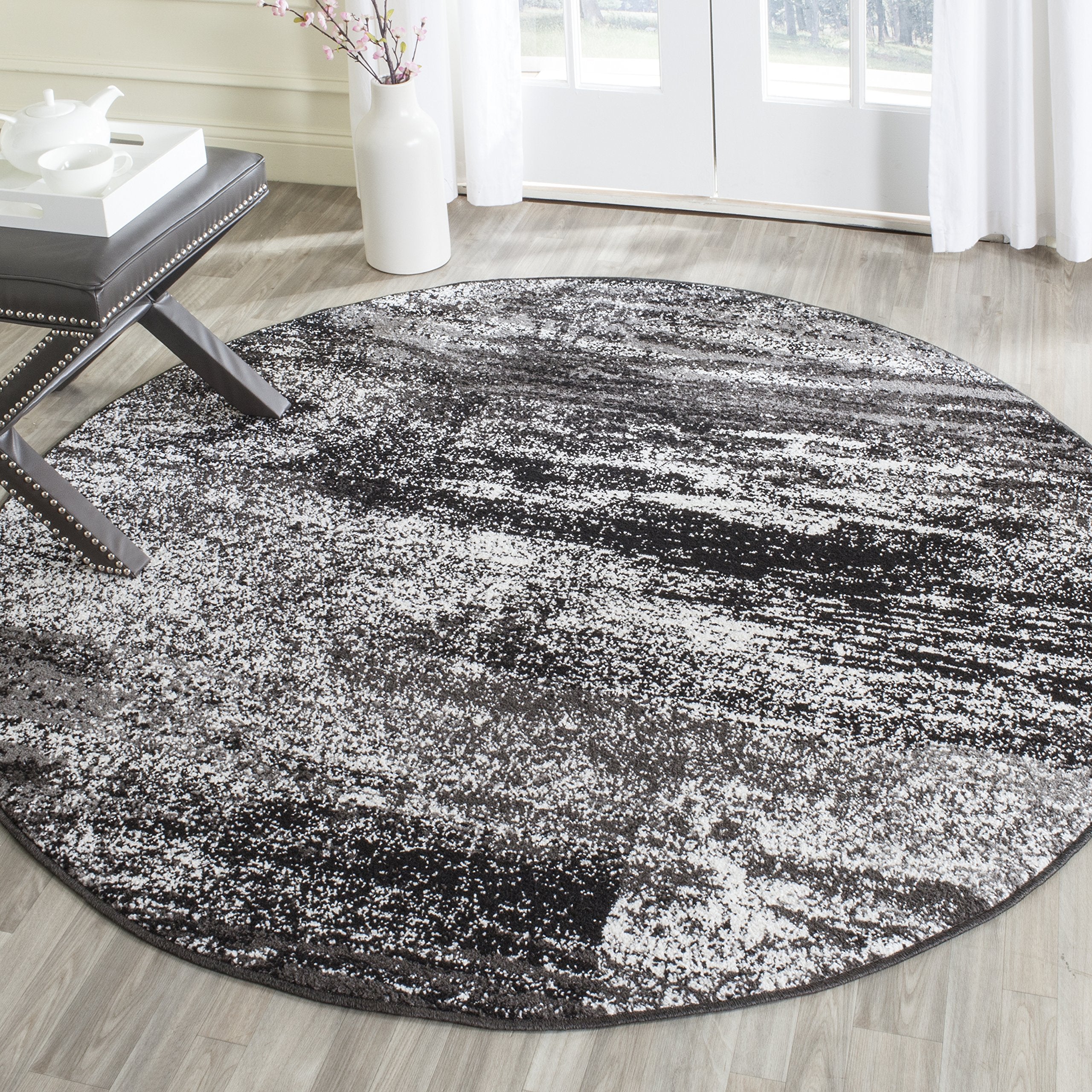 SAFAVIEH Adirondack Collection 3 Round Silver/Black ADR112A Modern Abstract Non-Shedding Living Room Dining Bedroom Foyer Area 