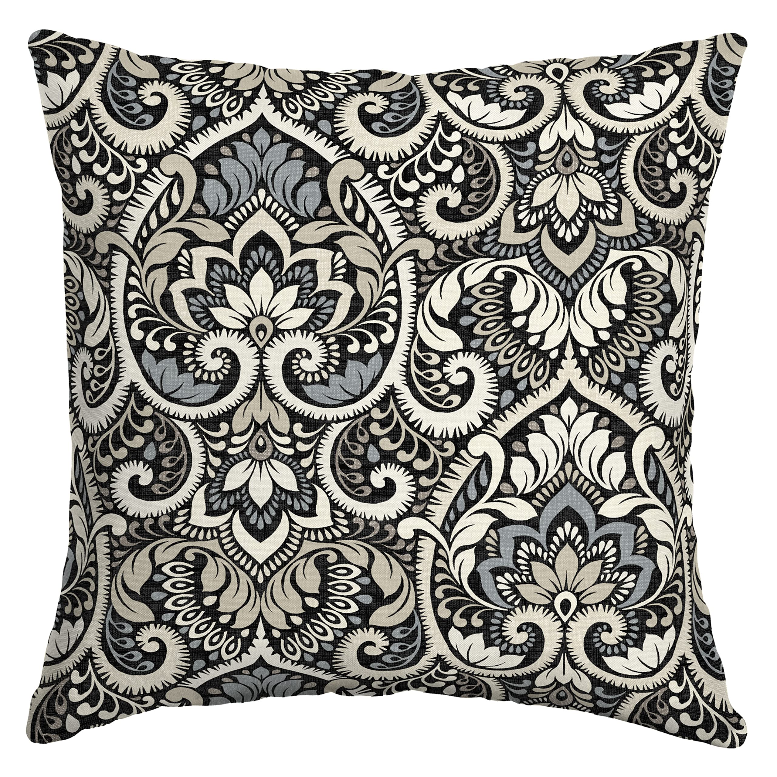 Arden Outdoor Toss Pillow, 16 X 16, Rain-Proof, Fade Resistant 16 X 16, Black Aurora Damask