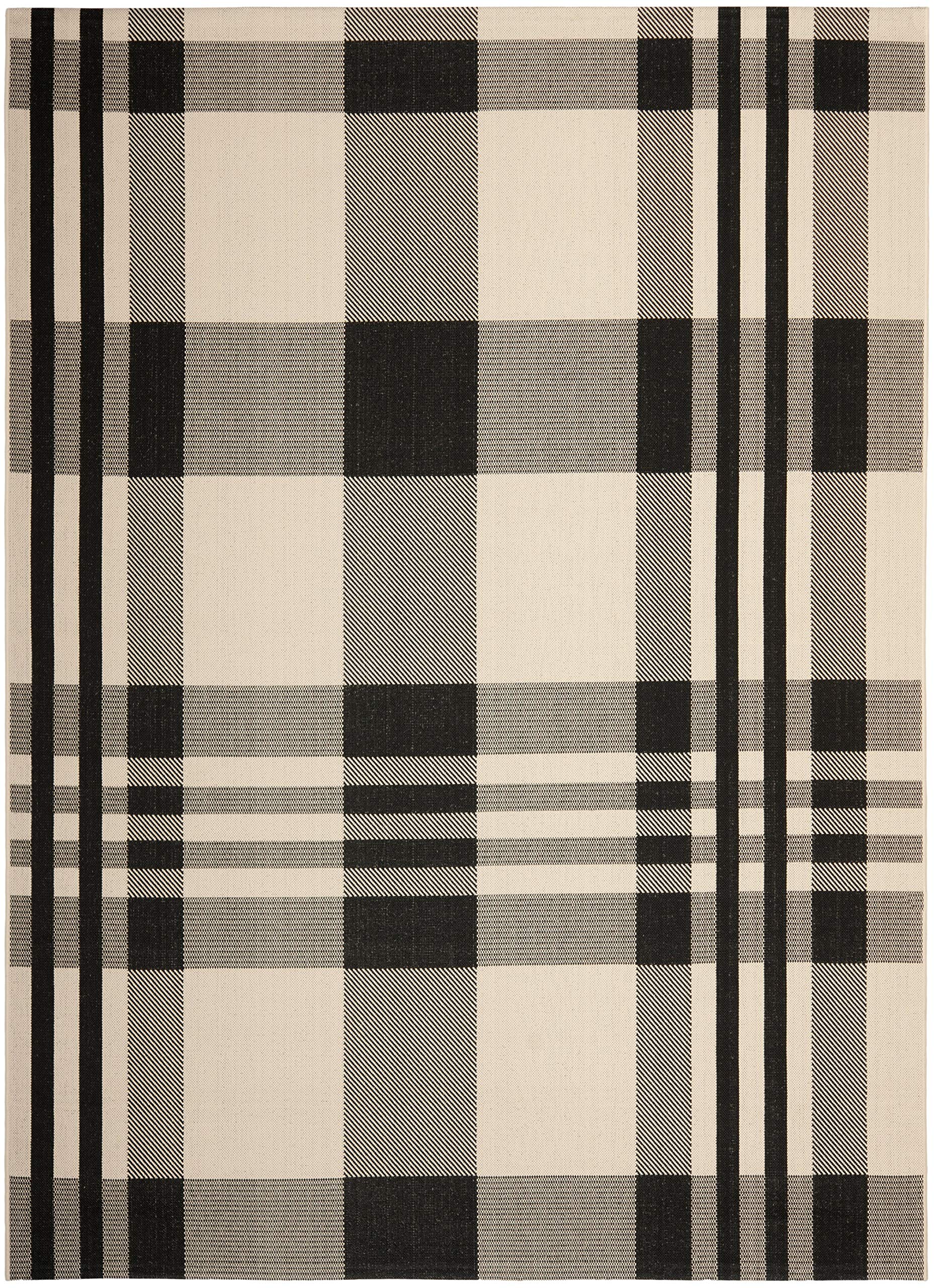 SAFAVIEH Courtyard Collection Area Rug - 8 x 10, Black & Bone, Plaid Design, Non-Shedding & Easy Care, Indoor/Outdoor & Washab