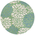 Jonathan Y Smb110D-5R Zinnia Modern Floral Textured Weave Indoor Outdoor Area Rug, Country Coastal Contemporary Easy Cleaning,Bedroom,Kitchen,Backyard,Patio,Non Shedding, Cream/Green, 5' Round