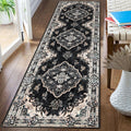 MUJOO Hallway Runner Rug 2x8 Black,Long Boho Rug Runners Washable Non Slip Carpet for Entryway Kitchen Bathroom Bedside,Vintag