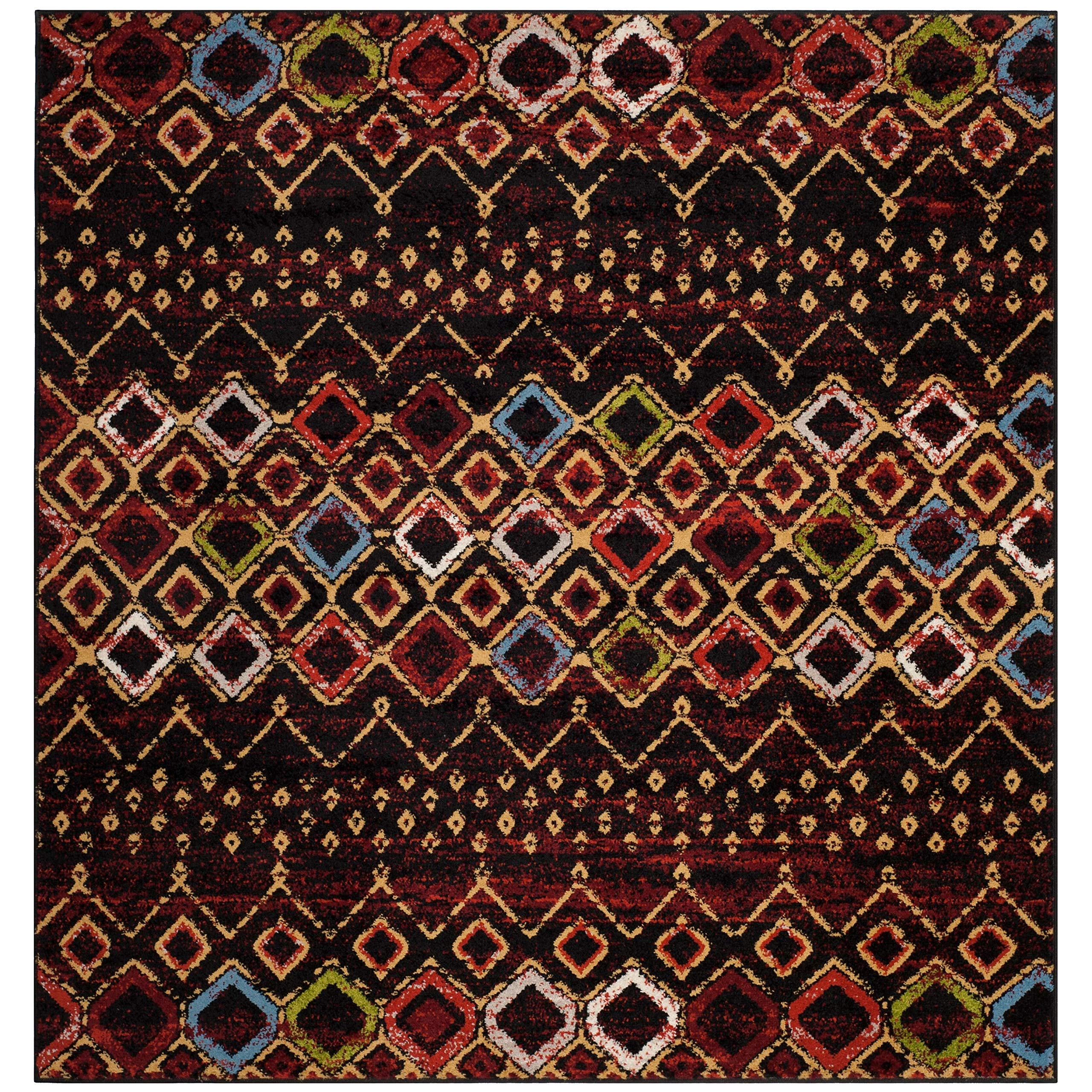 SAFAVIEH Amsterdam Collection 9 Square Black/Multi AMS108P Moroccan Boho Non-Shedding Living Room Bedroom Dining Home Office Ar