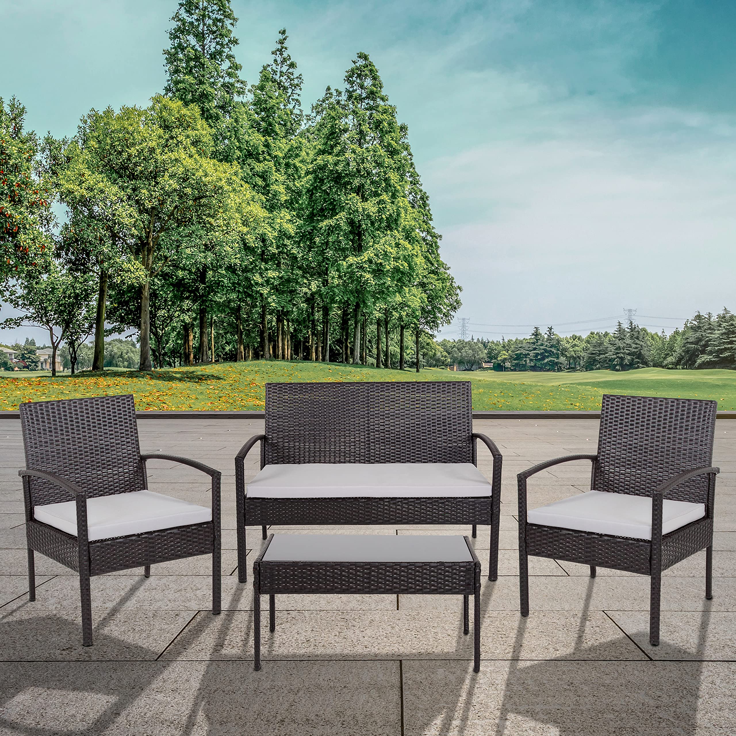 Flash Furniture Aransas Series 4 Piece Black Patio Set With Steel Frame And Gray Cushions