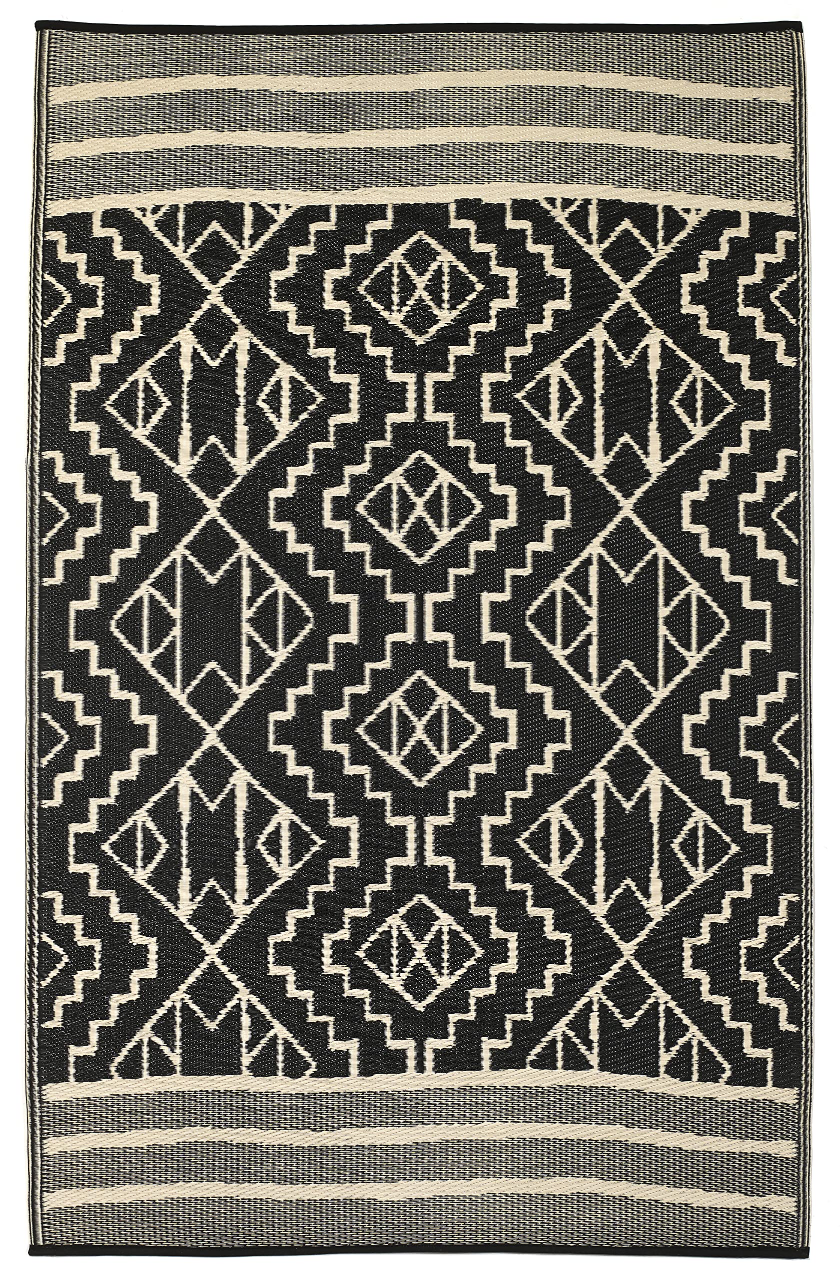 Fab Habitat Outdoor Rug - Waterproof, Fade Resistant, Crease-Free - Premium Recycled Plastic - Tribal Boho Neutral - Large Patio