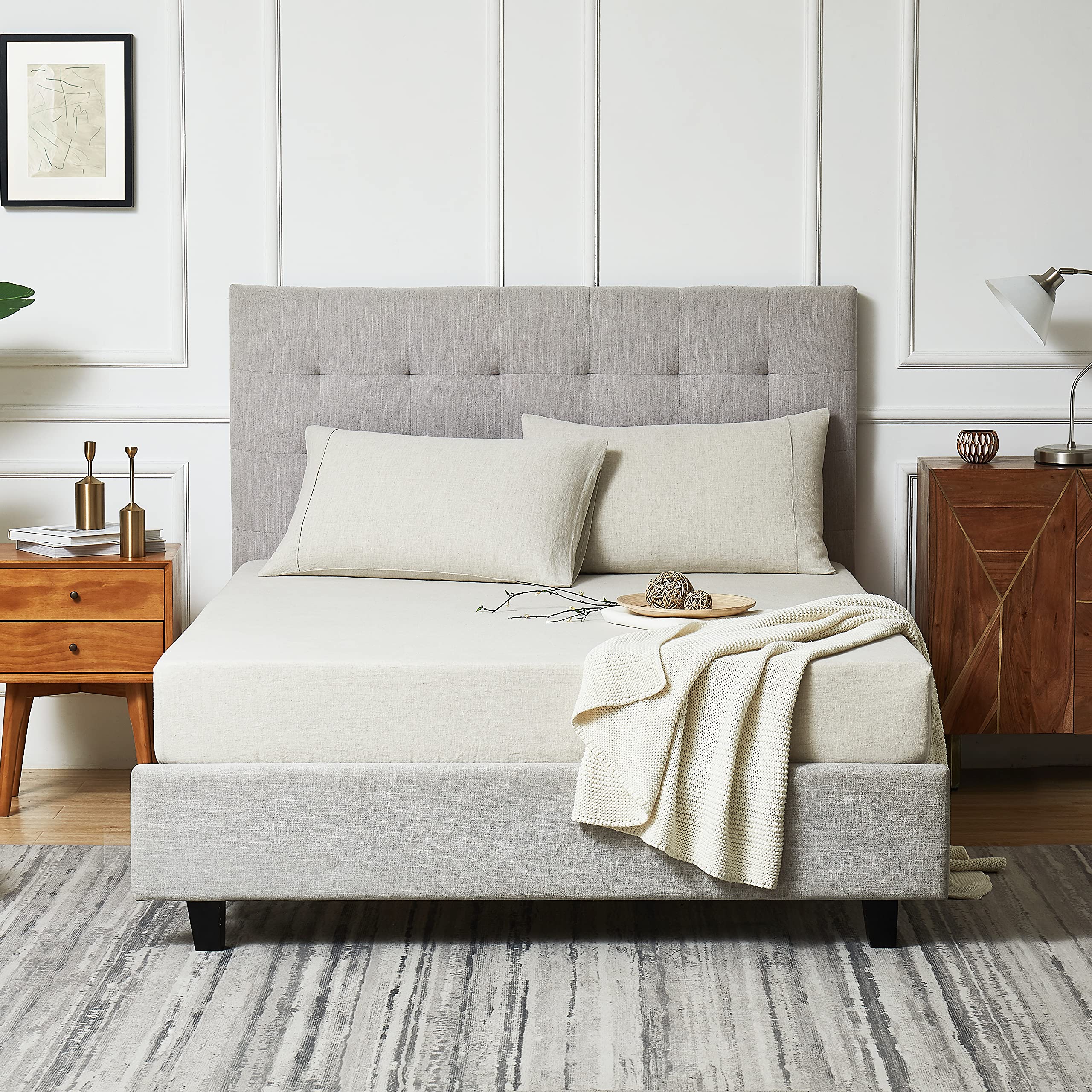 Berklan Linen Fitted Sheet Linen Bedding 100% French Linen With 16 Inch Deep Pocket Fully-Elasticized Ultra Breathable (Natural