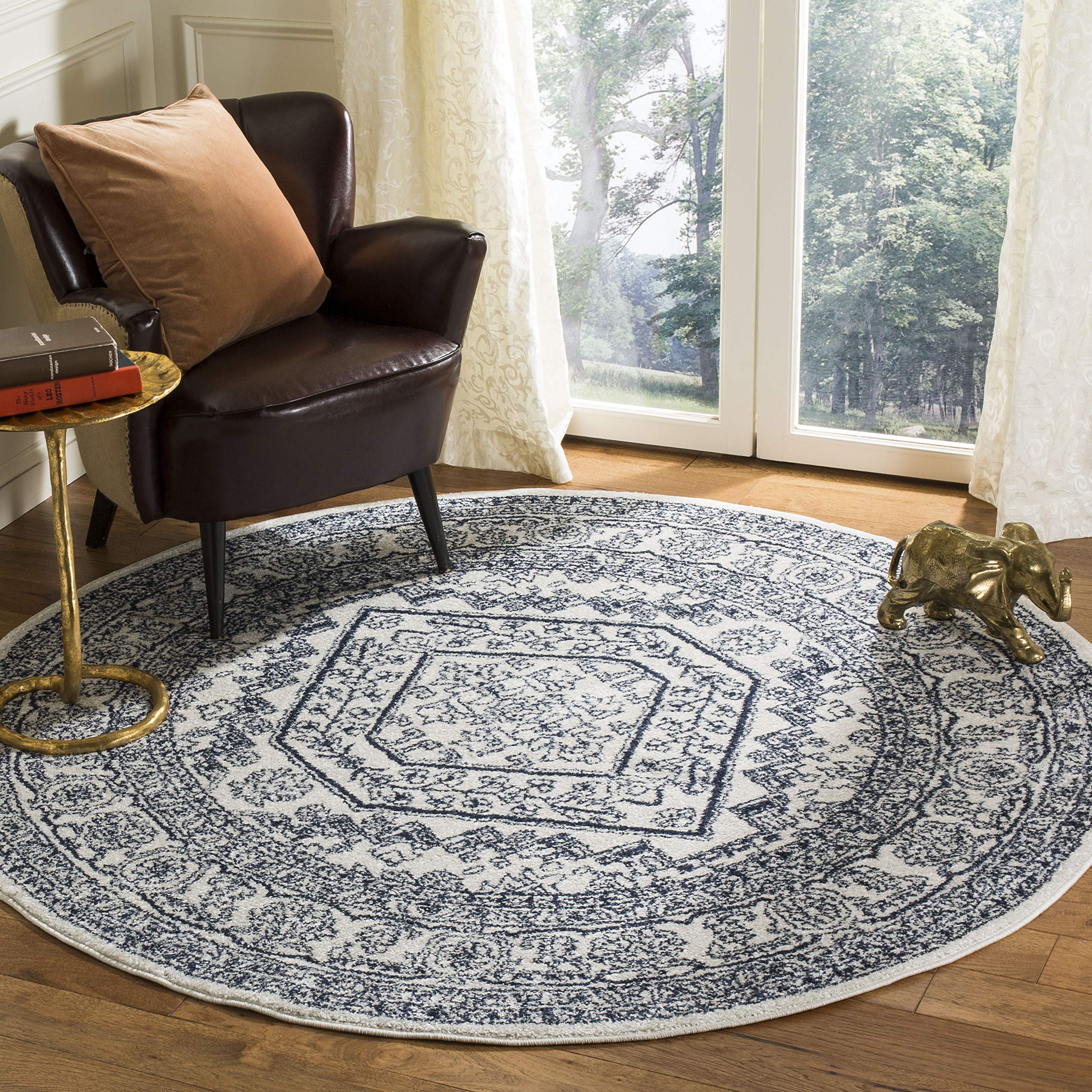 SAFAVIEH Adirondack Collection 10 Round Ivory / Navy ADR108R Oriental Medallion Non-Shedding Dining Room Entryway Foyer Living 