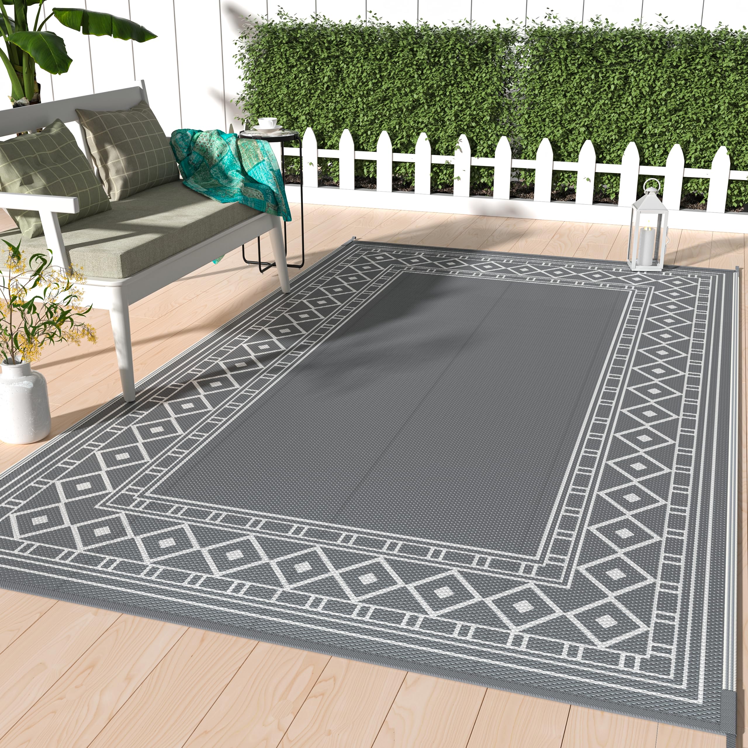 Genimo Outdoor Rug 5'X8' For Patio Clearance, Reversible Plastic Straw Outdoor Area Carpet Waterproof, Camping Outside Mat For O