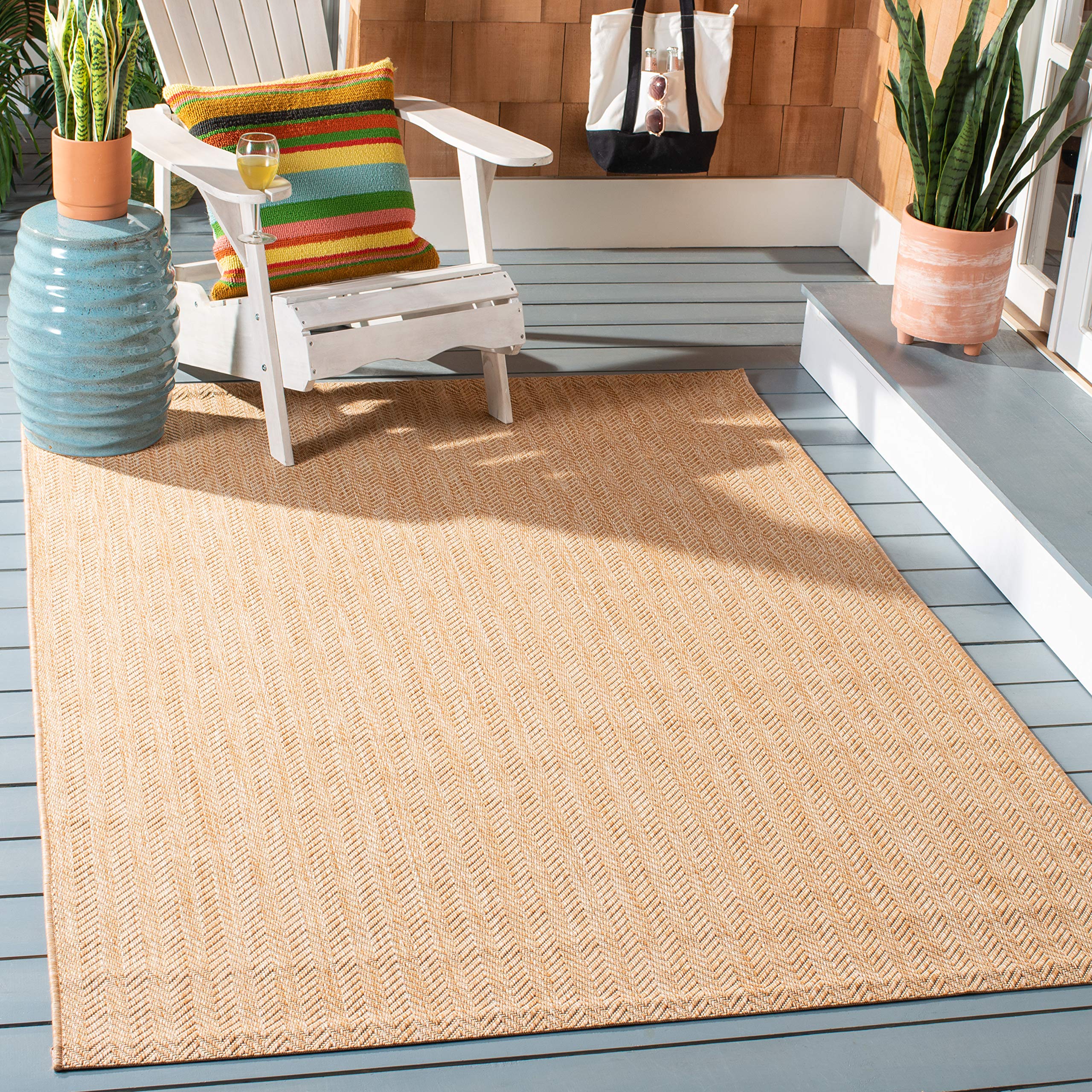 SAFAVIEH Courtyard Collection Accent Rug - 4' x 5'7'', Natural & Cream, Non-Shedding & Easy Care, Indoor/Outdoor & Washable-Idea
