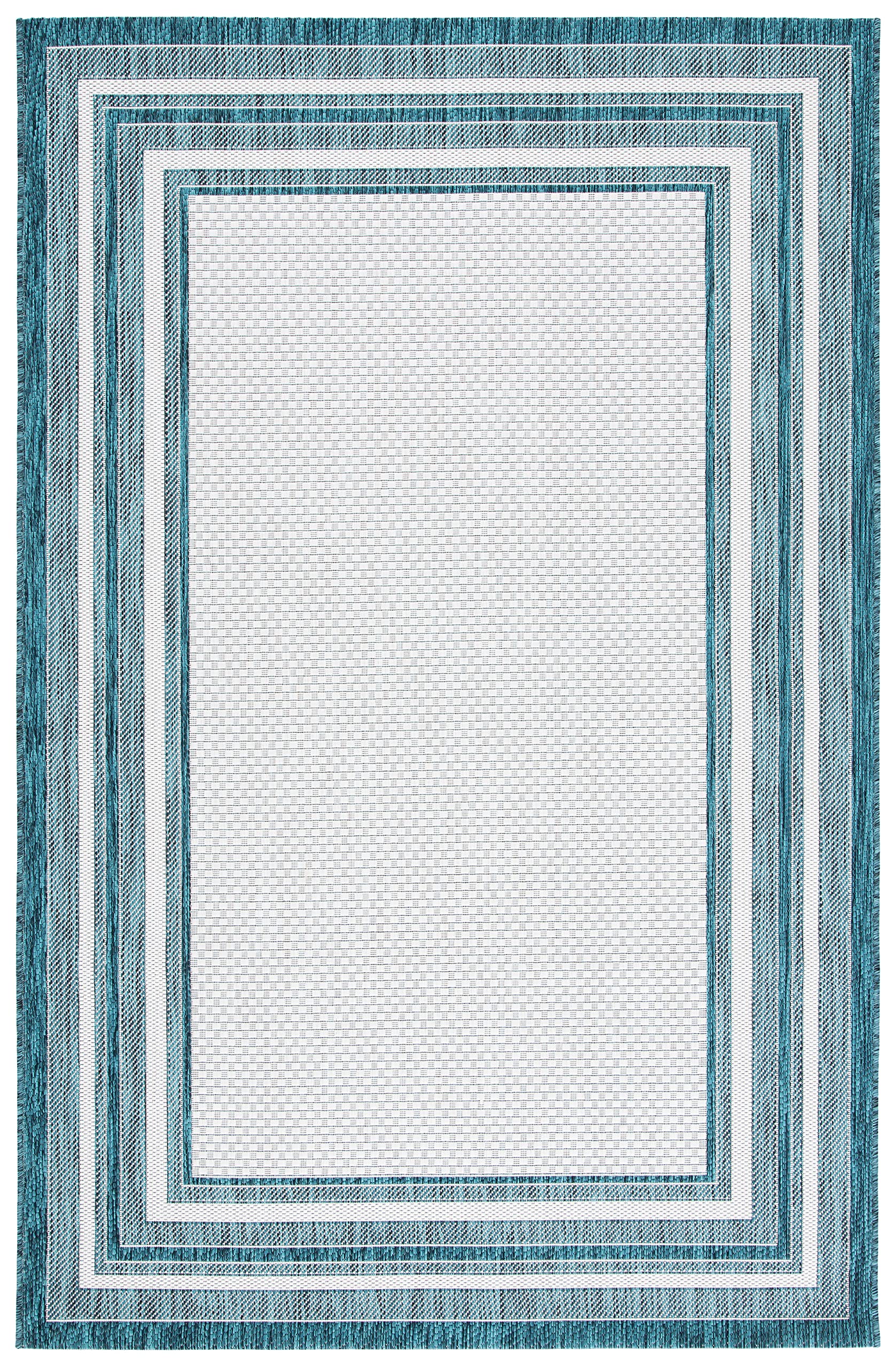 Safavieh Courtyard Collection 4' X 5'7' Ivory / Teal Cy8475 Indoor/ Outdoor Patio Backyard Mudroom Accent Rug