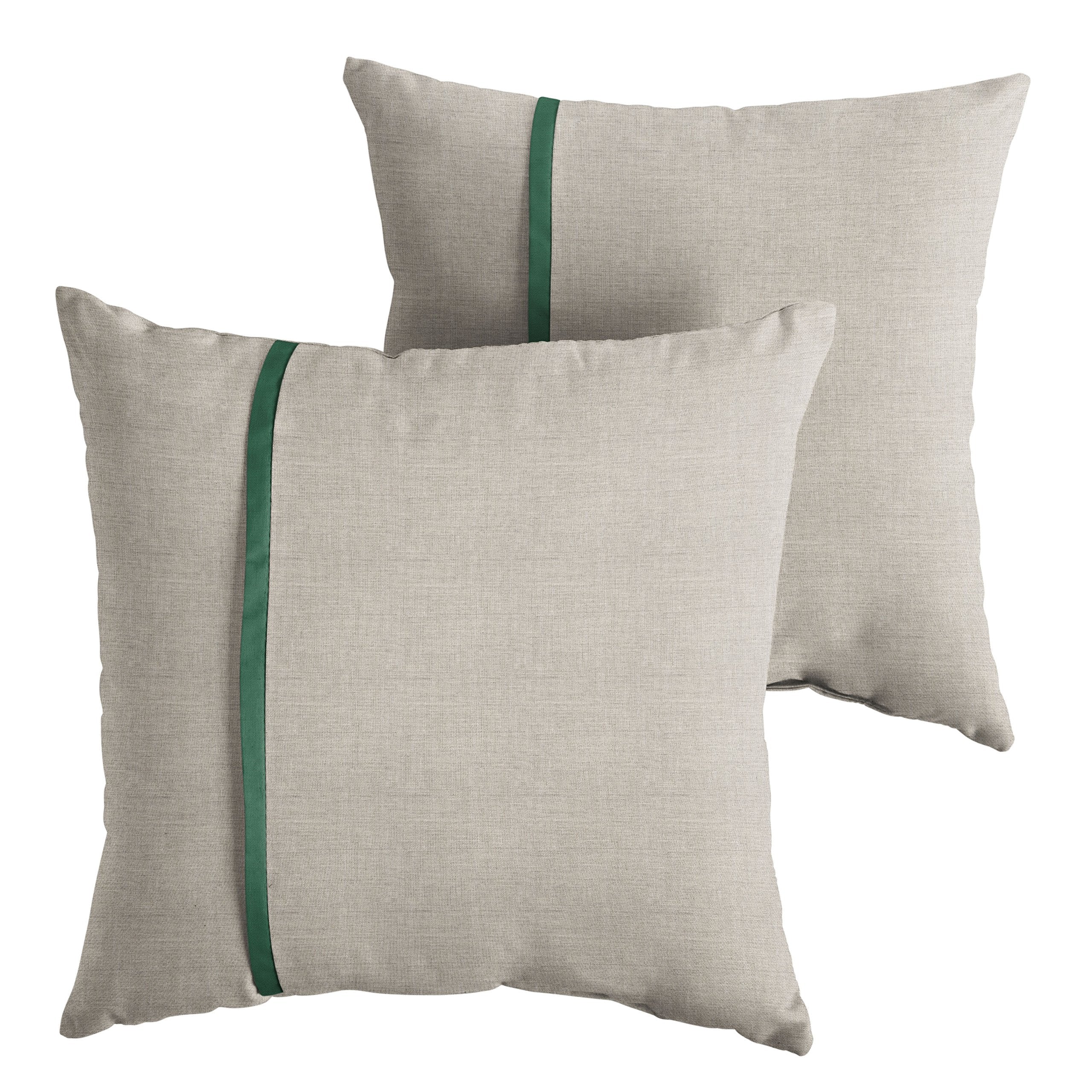 Sorra Home X Sunbrella - Indoor Outdoor Square Pillows, Set Of 2, 16 X 16, Silver Grey & Forest Green