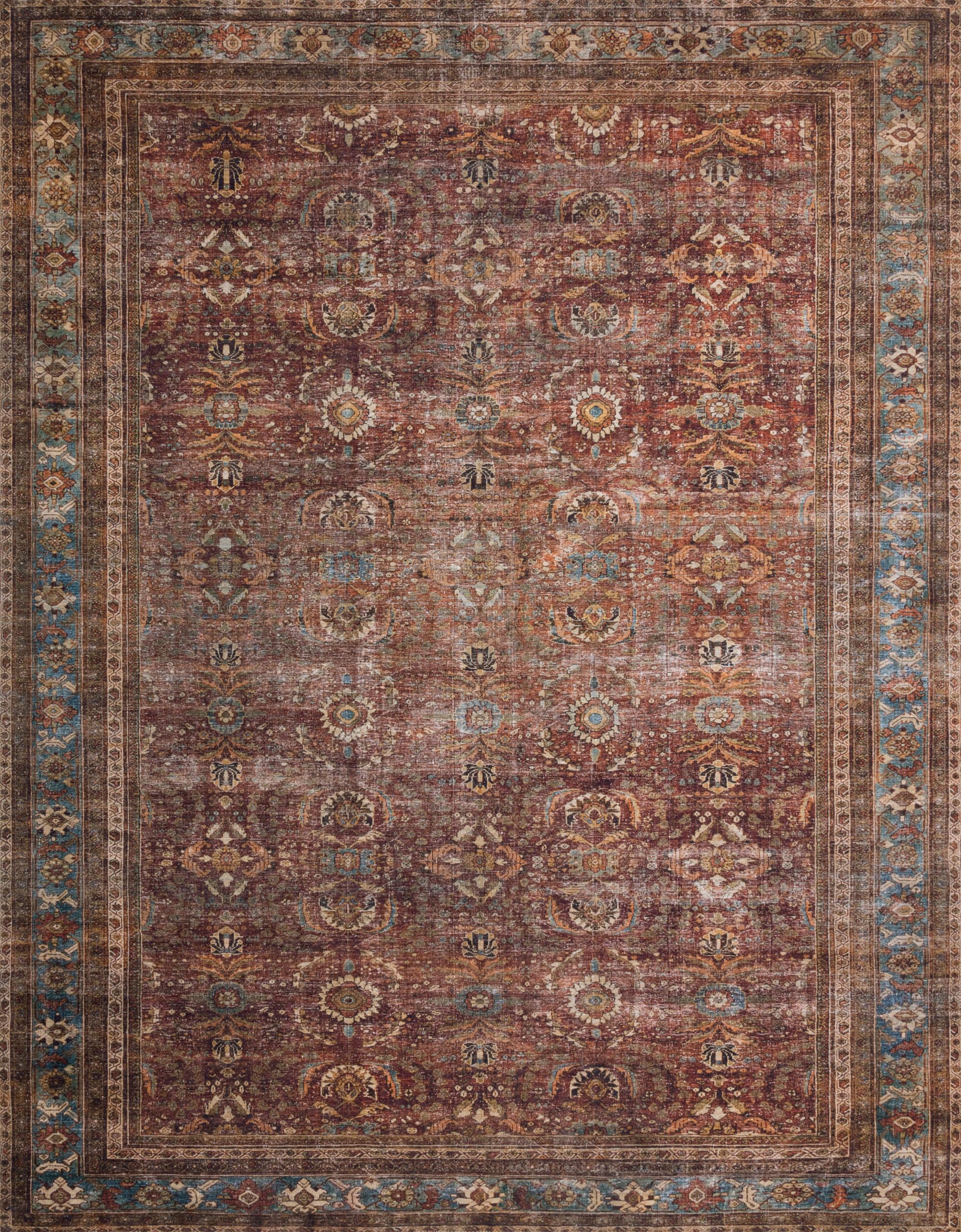 Loloi LAYLA Collection, LAY-01, Brick / Blue, 2-0 x 5-0, .13 Thick, Accent Rug, Soft, Durable, Vintage Inspired, Distressed, L