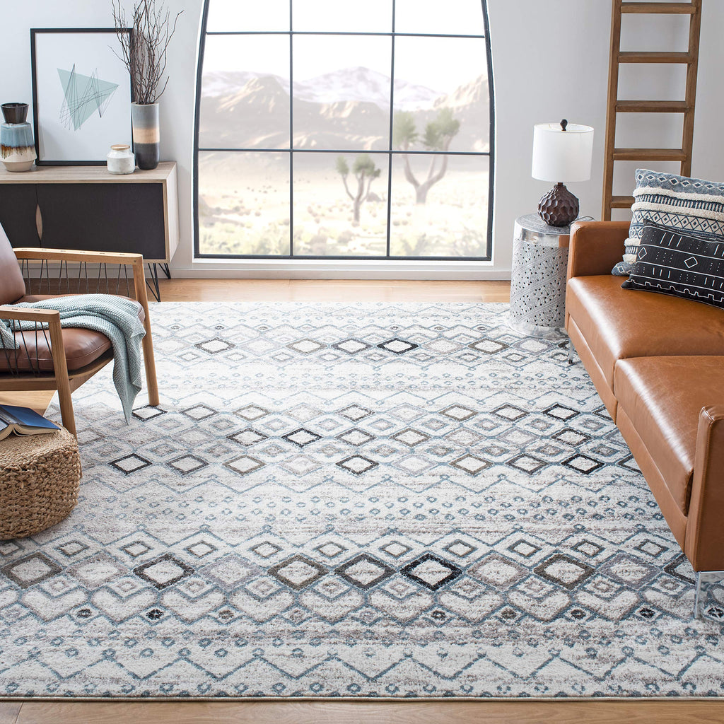 SAFAVIEH Amsterdam Collection X-Large Area Rug - 12' x 18', Ivory & Grey, Moroccan Boho Design, Non-Shedding & Easy Care, Ideal 