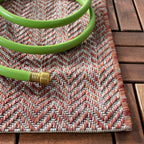 Safavieh Courtyard Collection Area Rug - 4' Square, Red & Beige, Non-Shedding & Easy Care, Indoor/Outdoor & Washable-Ideal For P
