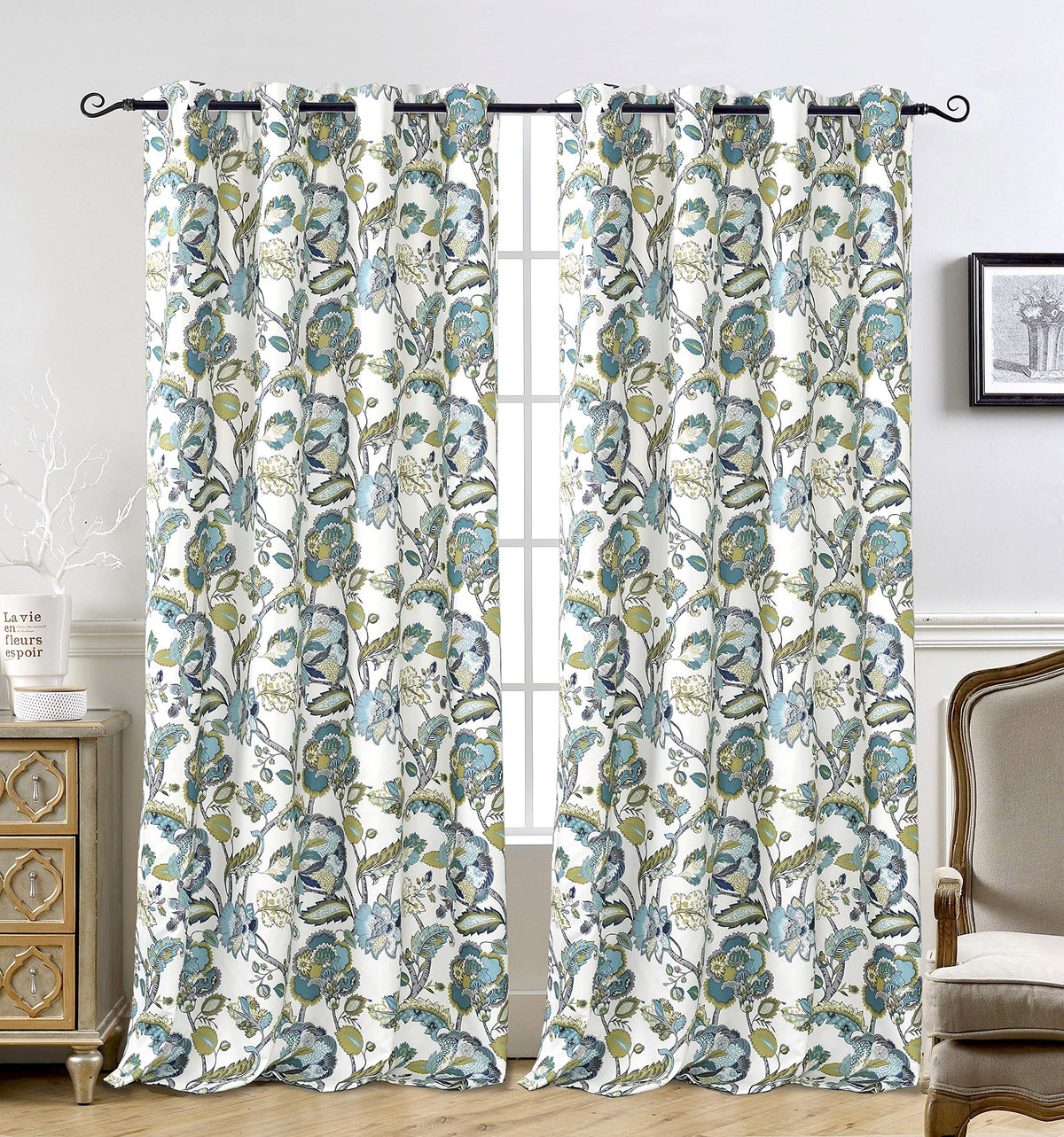 DriftAway Floral Blackout Teal Curtains 96 Inch Length for Living Room Bedroom 2 Panels Lined Grommet Window Drapes Thermal Rust