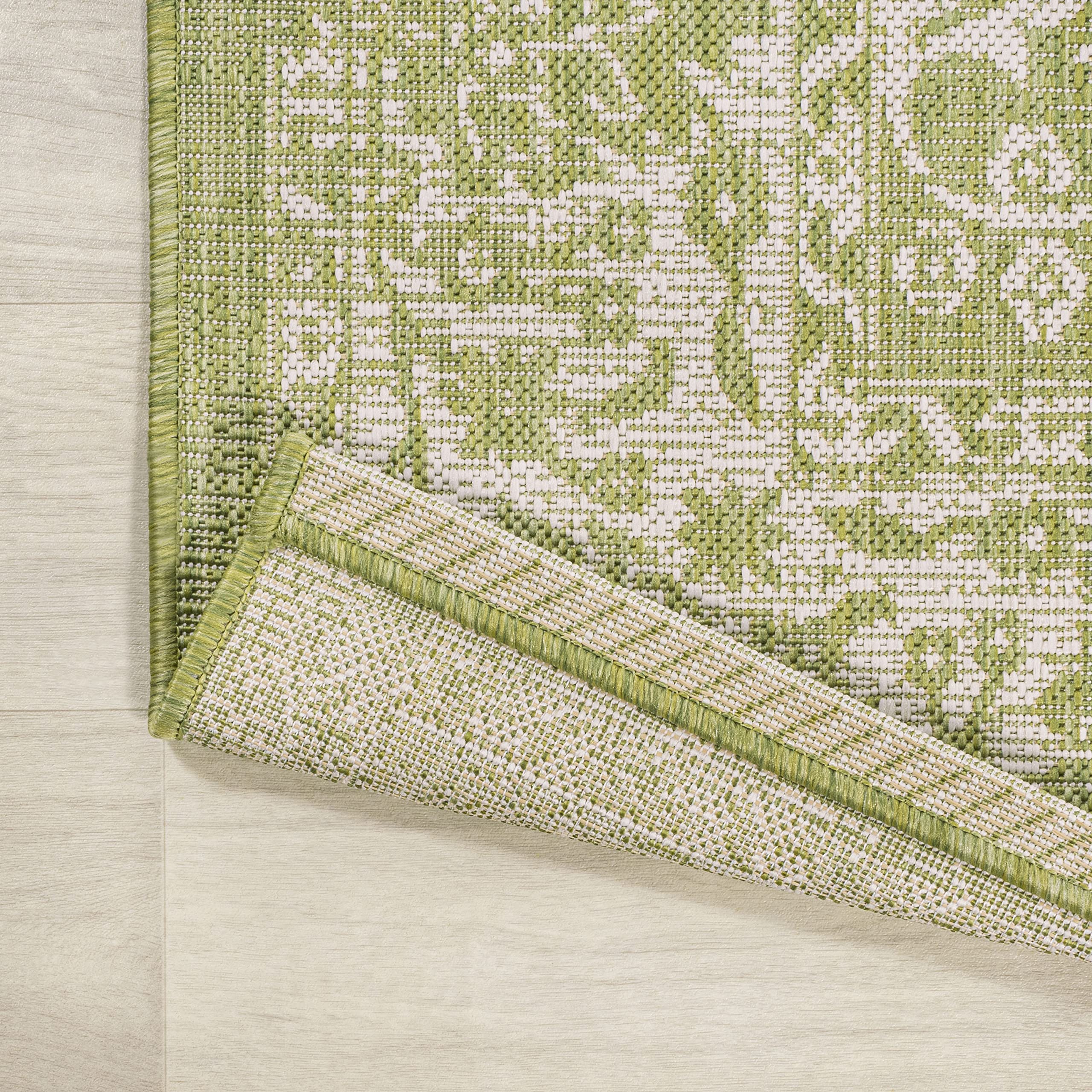 Jonathan Y Smb100D-210 Tela Bohemian Textured Weave Floral Indoor Outdoor -Area Rug, Coastal, Traditional, Transitional Easy-Cleaning,Bedroom,Kitchen,Backyard,Patio,Non Shedding, Green/Cream, 2 X 10