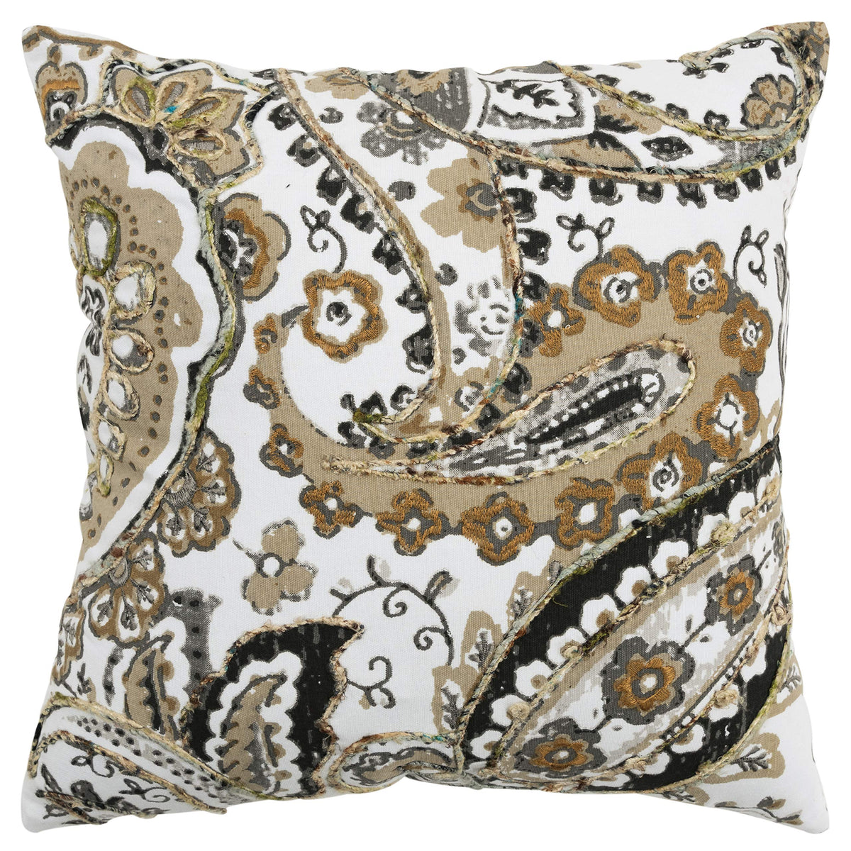 Rizzy Home Paisley 20&quot; x 20&quot; Down Filled Pillow with Cotton Cover-Natural