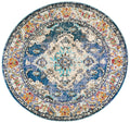 SAFAVIEH Monaco Collection Area Rug - 5 Round, Navy & Light Blue, Boho Chic Medallion Distressed Design, Non-Shedding & Easy Ca