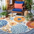 Safavieh Cabana Collection 4' Round Cream/Red Cbn832A Floral Indoor/ Outdoor Non-Shedding Easy Patio Backyard Porch Deck Mudroom