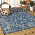 JONATHAN Y SMB100B-6 Tela Bohemian Textured Weave Floral Navy/Gray 6 ft. x 9 ft. Indoor/Outdoor Area Rug, Pet Friendly, Non-Shed