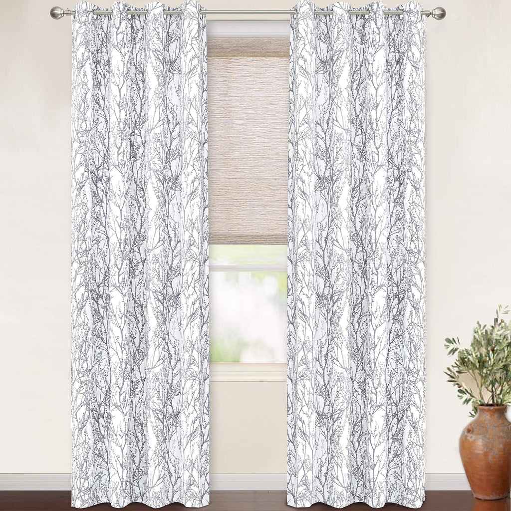 Driftaway Gray White Tree Branch Blackout Curtains For Bedroom 108' Long Grey Branch Lined Window Treatment Thermal Grommet Top