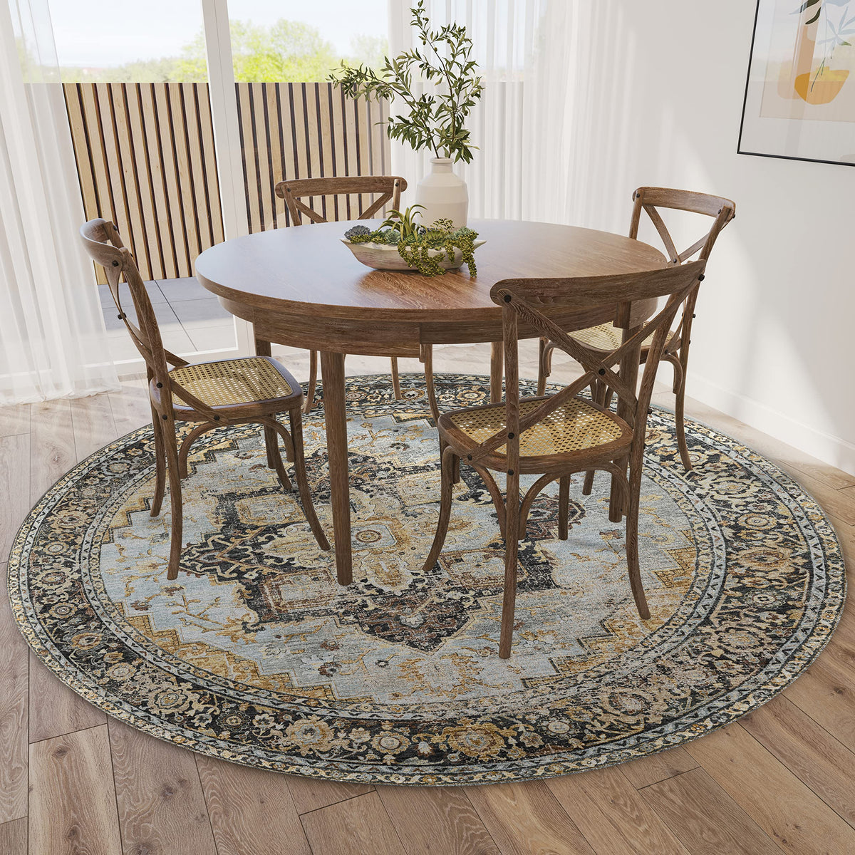Dalyn Rugs Jericho Jc2 Pewter 4' X 4' Rectangle Soft Round Rug, Easy Clean, Non Shedding, Bedroom, Entry, Living Room, Dining Room, Kitchen Rug